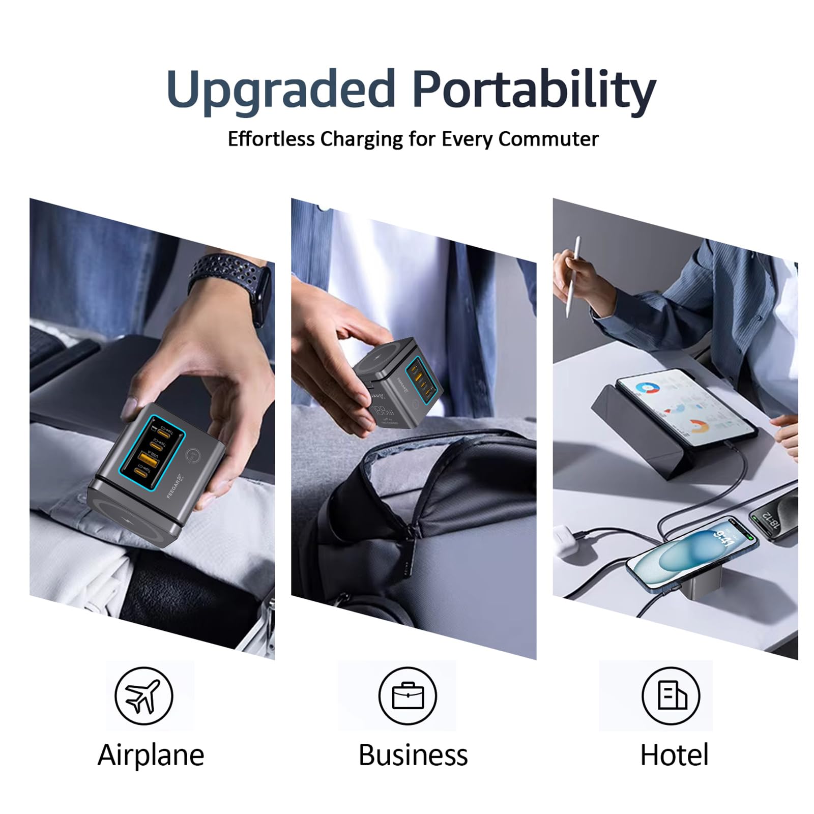 Ładowarka sieciowa USB Feegar Kombo 188W GaN3 Typ-C USB-C PD QC3.0 Indukcja Ładowanie Indukcyjne Pasuje do Samsung, Apple iPhone, Huawei, Xiaomi