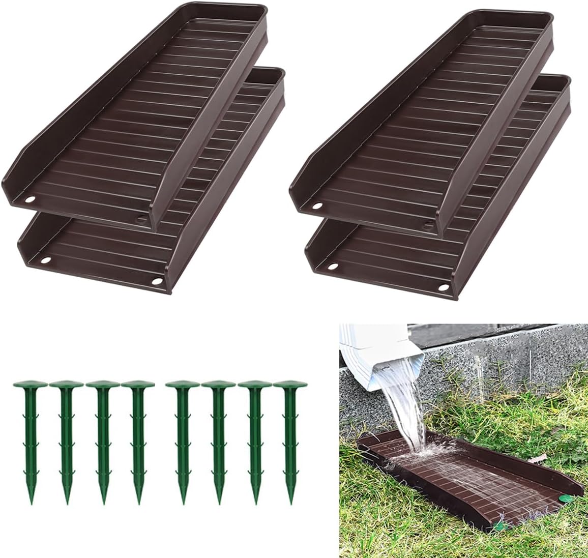Rain Gutter Downspout Extension, Downspout Splash Block Gutter Splash Guards Downspout Extender Gutter Extensions for Downspout Plastic 16” (Brown A - 4PCS)