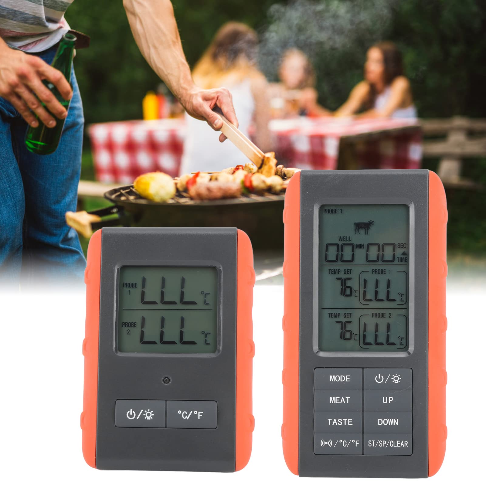 Termómetro inalámbrico para barbacoa con doble sonda para cocinar carne, alarma de temperatura, pantalla digital HTN