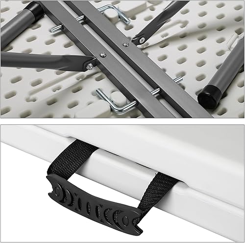 Miniatura 7 de Magshion Mesa plegable de plástico de 4 pies, mesa de comedor portátil plegable para interiores y exteriores con asa, ideal para picnic, fiesta,
