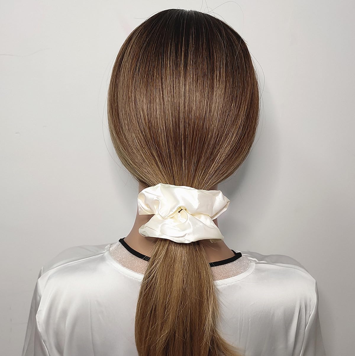 12 Pcs Satin Silk Scrunchies, Hair Ties, Hair Bands, Bow Ropes, Elastic Bracelets, Ponytail Holders, Hair Accessories for Women and Girls (4.5 Inch, Pearl White) image 2