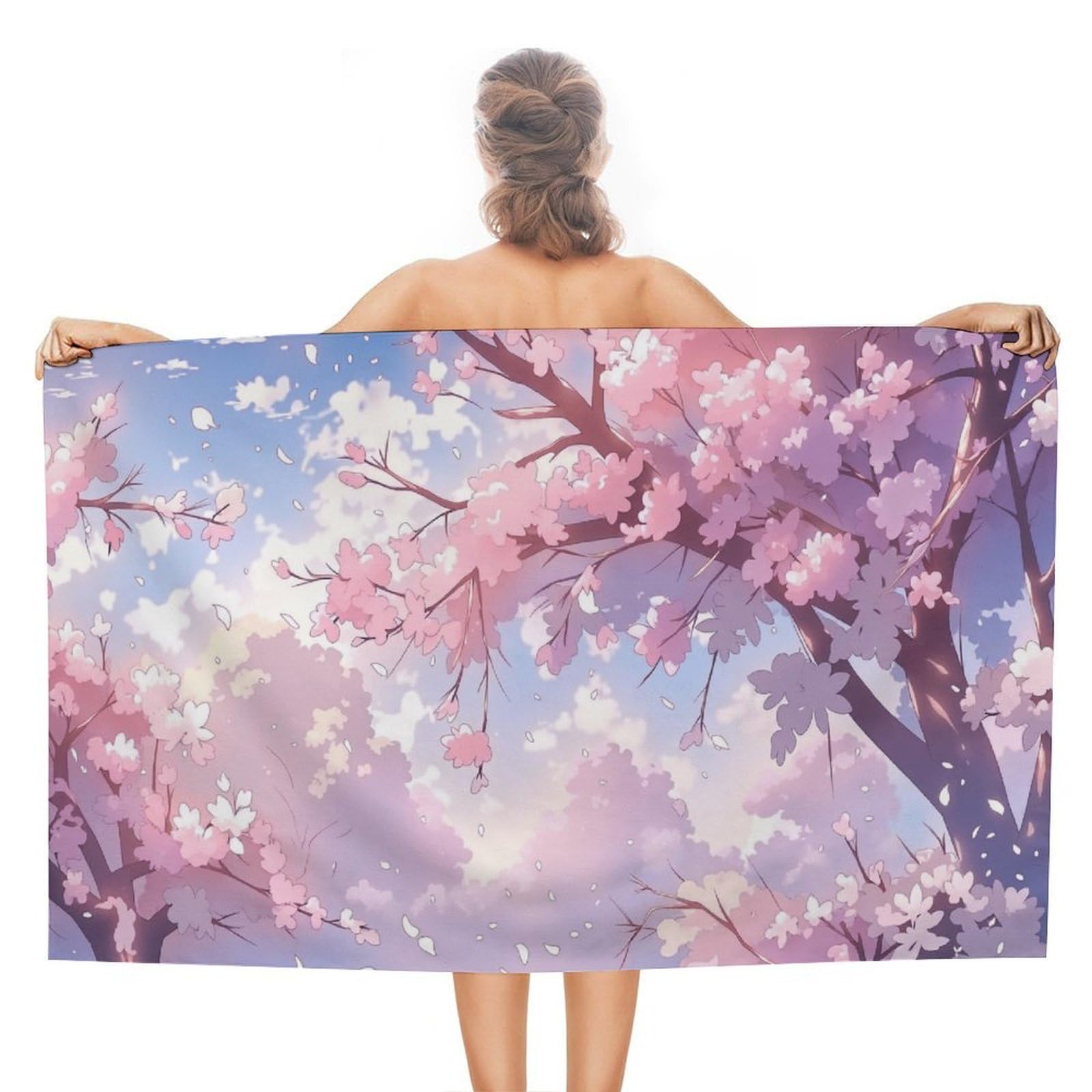 Anceky Cherry Blossom Spring Beach Towel Microfiber Soft Absorbent Oversized Large Bath Towel Blanket Thin Quick Dry for Adults Swimming Pool Yoga Gym Travel 51"X31"