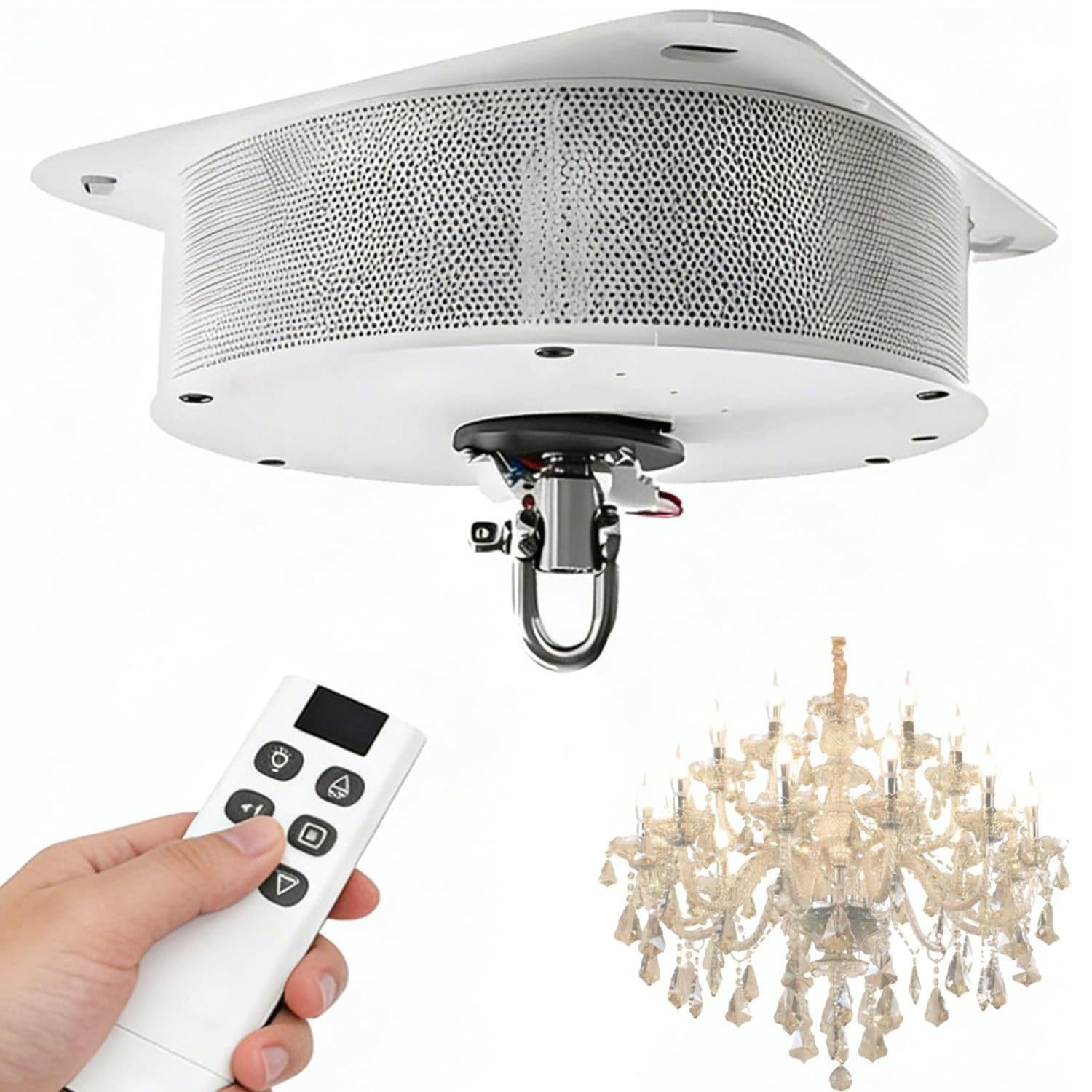 Dispositif de levage pour lustre en cristal idéal pour les hauts plafonds de salon