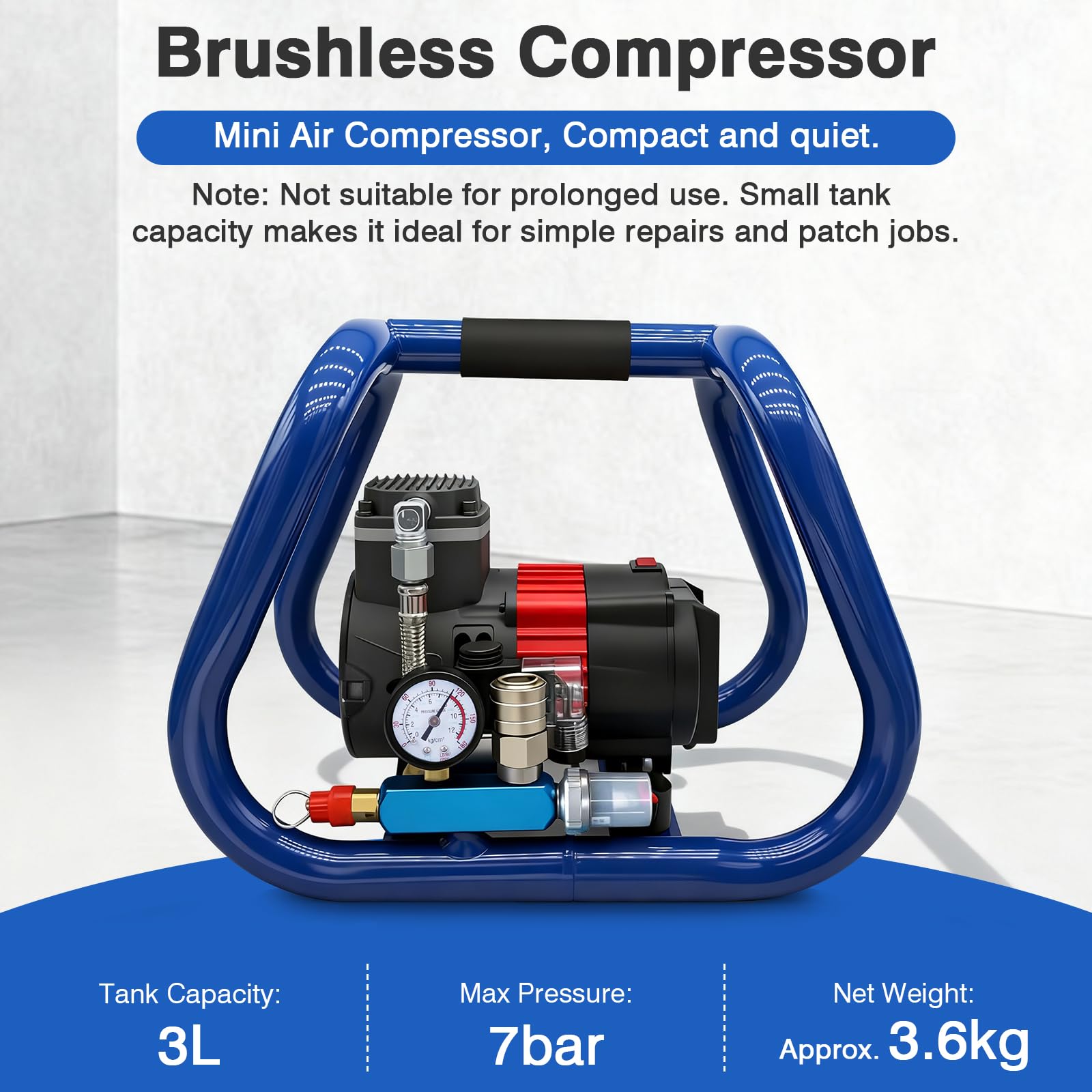 Compresseur d'air comprimé sans fil compatible avec batterie Makita 18 V, compresseur d'air portable silencieux, compresseur d'air sans huile, pression maximale 8 bar, capacité de bouteille de gaz de