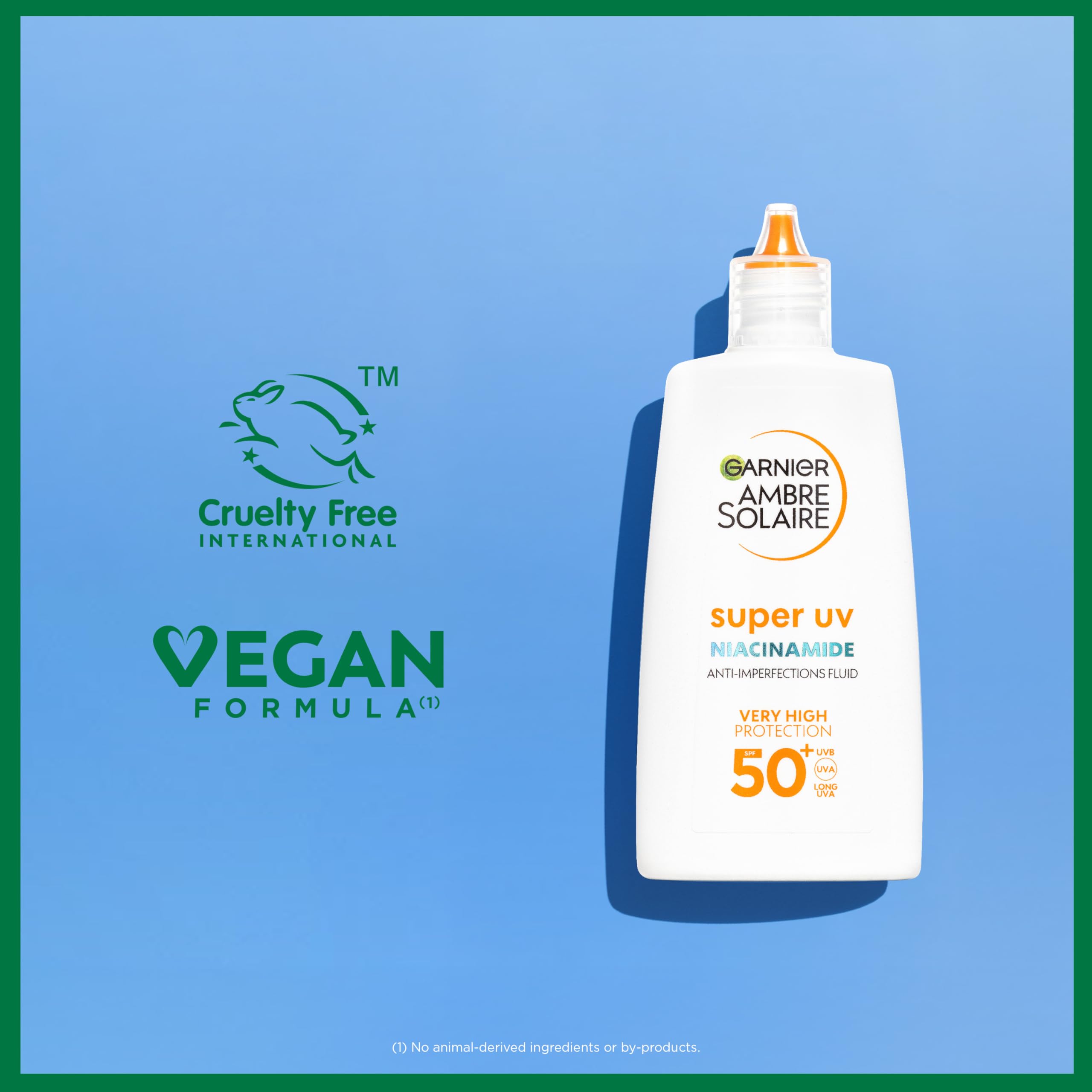 Garnier Płyn przeciwsłoneczny UV do skóry skłonnej do zanieczyszczeń, bardzo wysoka ochrona przed słońcem, LSF 50+, niewidoczne wykończenie, Ambre Solaire Super UV Niacinamide Daily Fluid, 1 x 40 ml