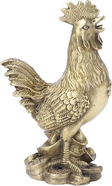 Feng Shui Rooster, 6 x 10cm Brass Rooster Statue, Copper Chicken Decoration for Home Decor Symbol of Luck and Wealth