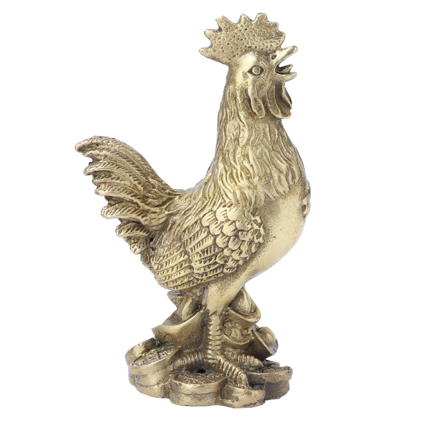 Hztyyier 6 x 10cm brass rooster statue, copper chicken figurine for home decor symbol of luck and wealth