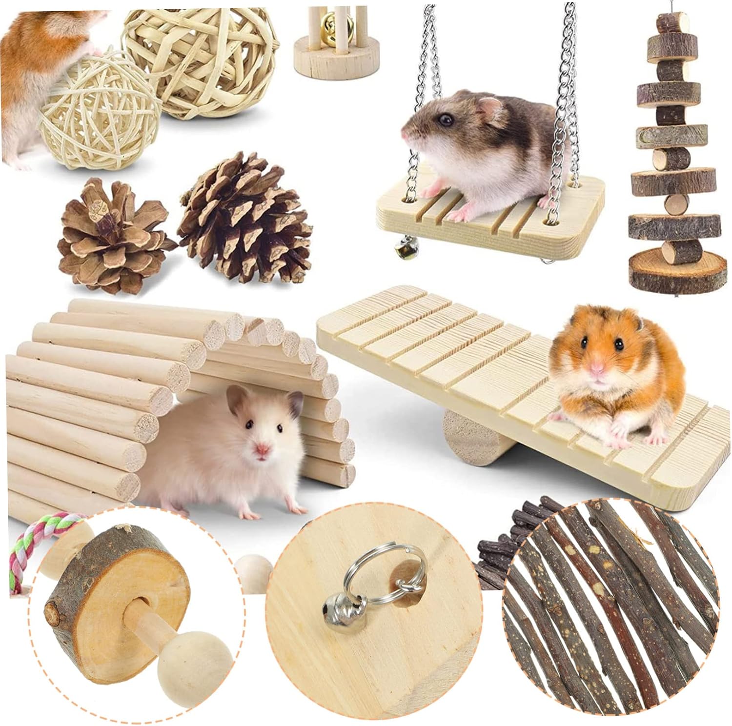 LIOOBO Hamster Chew Toys Set of Rabbit Seesaw Swing Toys Chewing Playthings for Guinea Pigs Chinchilla Rabbit and Guinea Pig Playthings