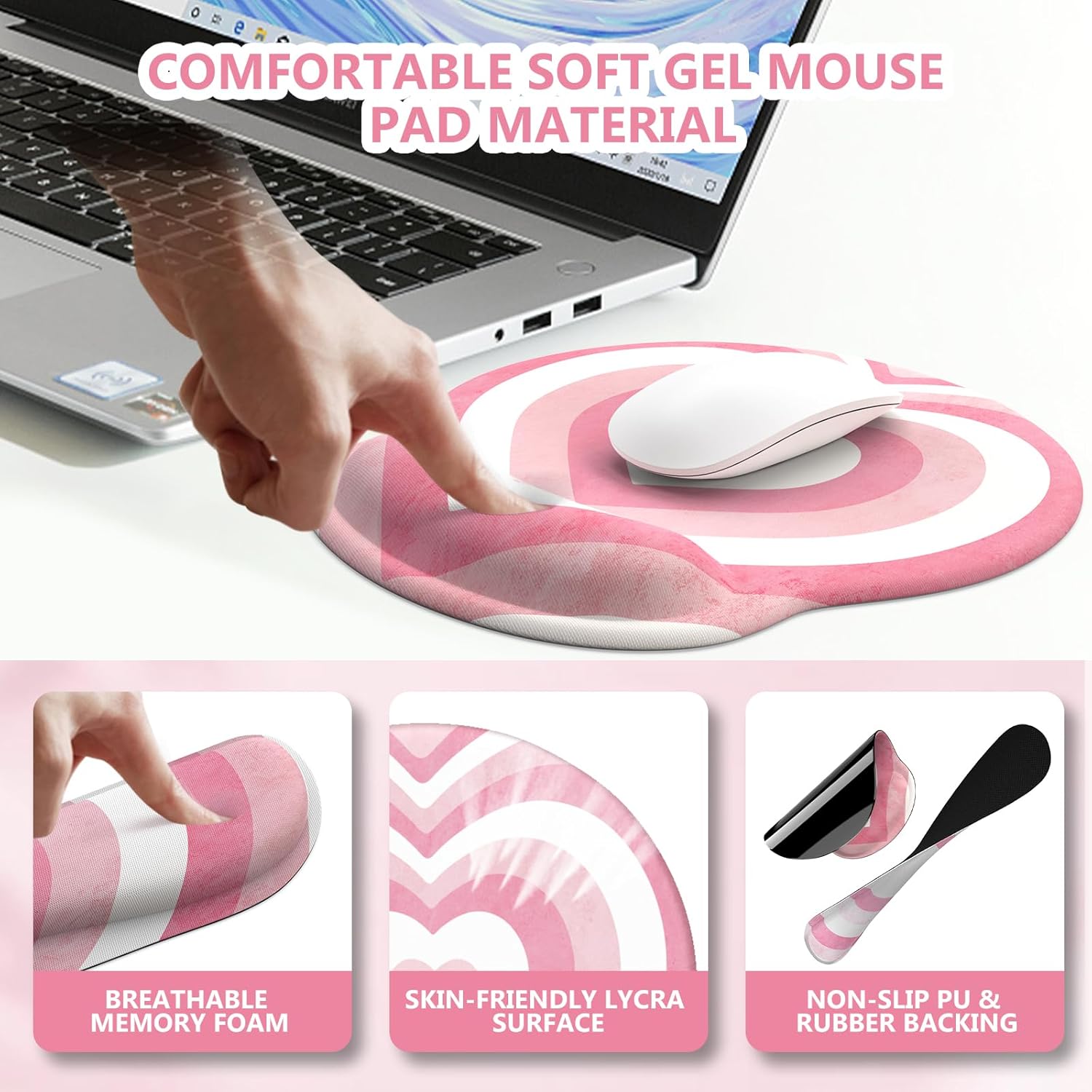 iLeadon Pink Desk Mat, Desk Pad + Pink Mouse Pad with Wrist Rest + Keyboard Wrist Rest + Coaster, 4in1 Mouse Pad Set, Mouse and Keyboard Pad for Home Office, Heart Pink