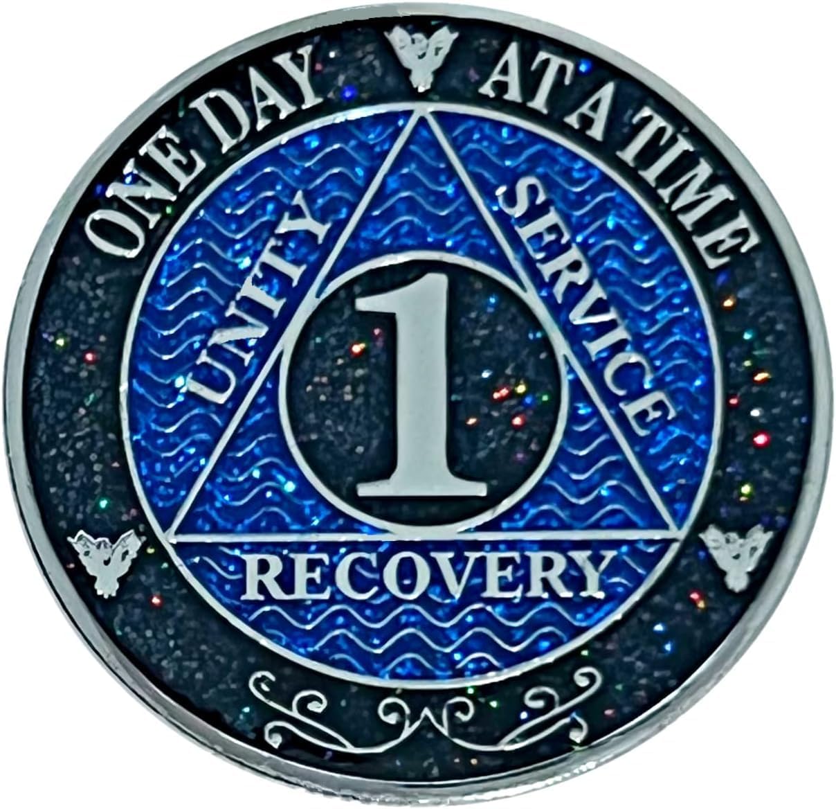 AA 1-Year Sobriety Coin with Glitter Enamel – Fancy Velvet Gift Box – 1 Year Recovery Medallion for Alcoholics Anonymous – Unique Heart Box Design – Clean Time Chip for Anniversary Gift - Image 4