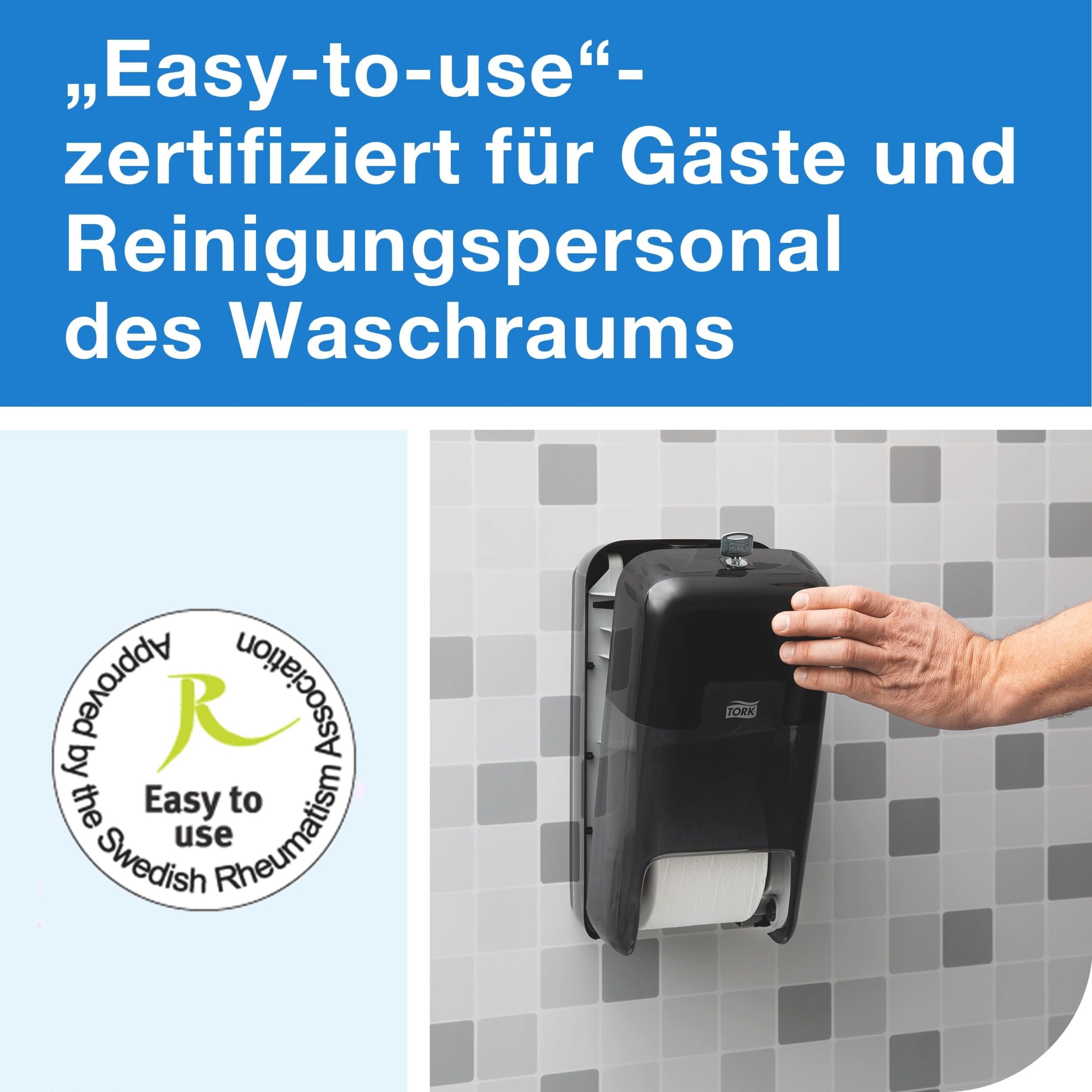 Tork OptiServe Doppelrollenspender für Hülsenloses Toilettenpapier Schwarz T7, vertikaler Toilettenrollenspender, Elevation Design, 558042
