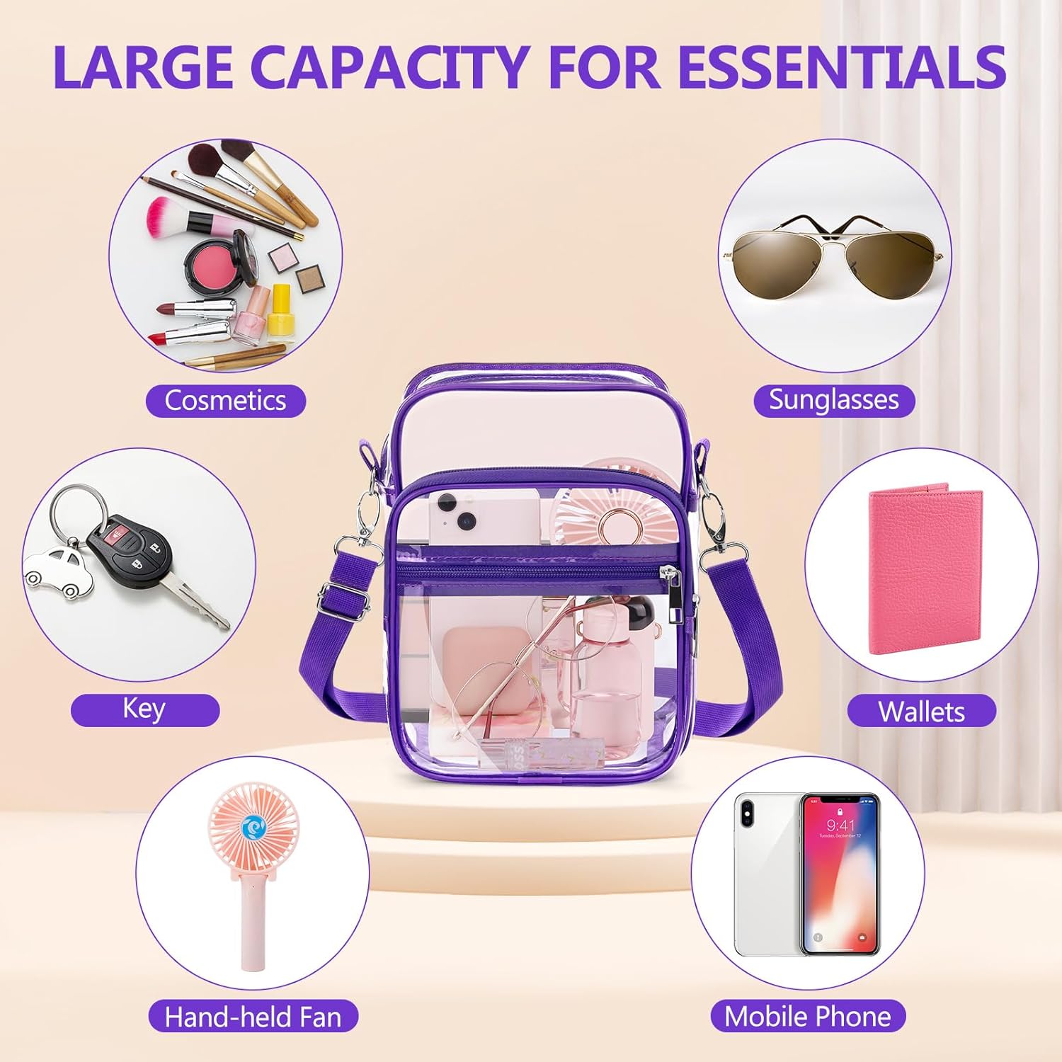 Blvornl Clear Crossbody Bag with Adjustable Shoulder Strap, Stadium Approved PVC Purse Bag, Messenger Bag - Image 6