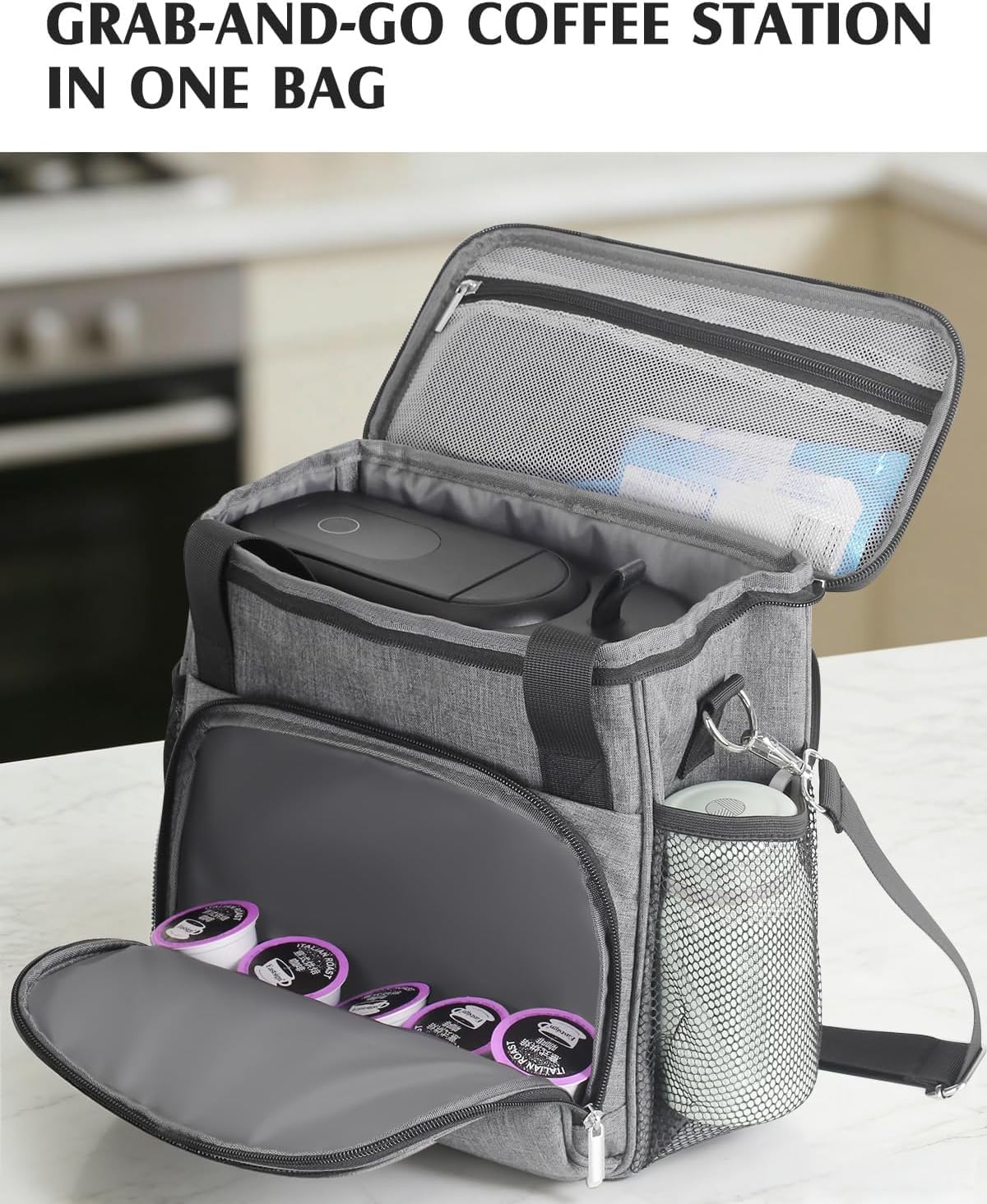 JISHAHS Travel Carrying Bag for Keurig K-Mini Mate Coffee Maker, Single Serve Coffee Brewer Portable Storage Bag with 3-Way Carry, Padded Multi-Pocket Storage Accessories