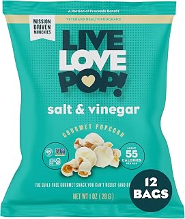 Live Love Pop Salt and Vinegar Flavored Gourmet Popcorn, 1.0 Oz (Pack of 12), Individual Snack Size Bags, Healthy Snack, Gluten Free, Vegan & Non-GMO, Mission Driven Munchies