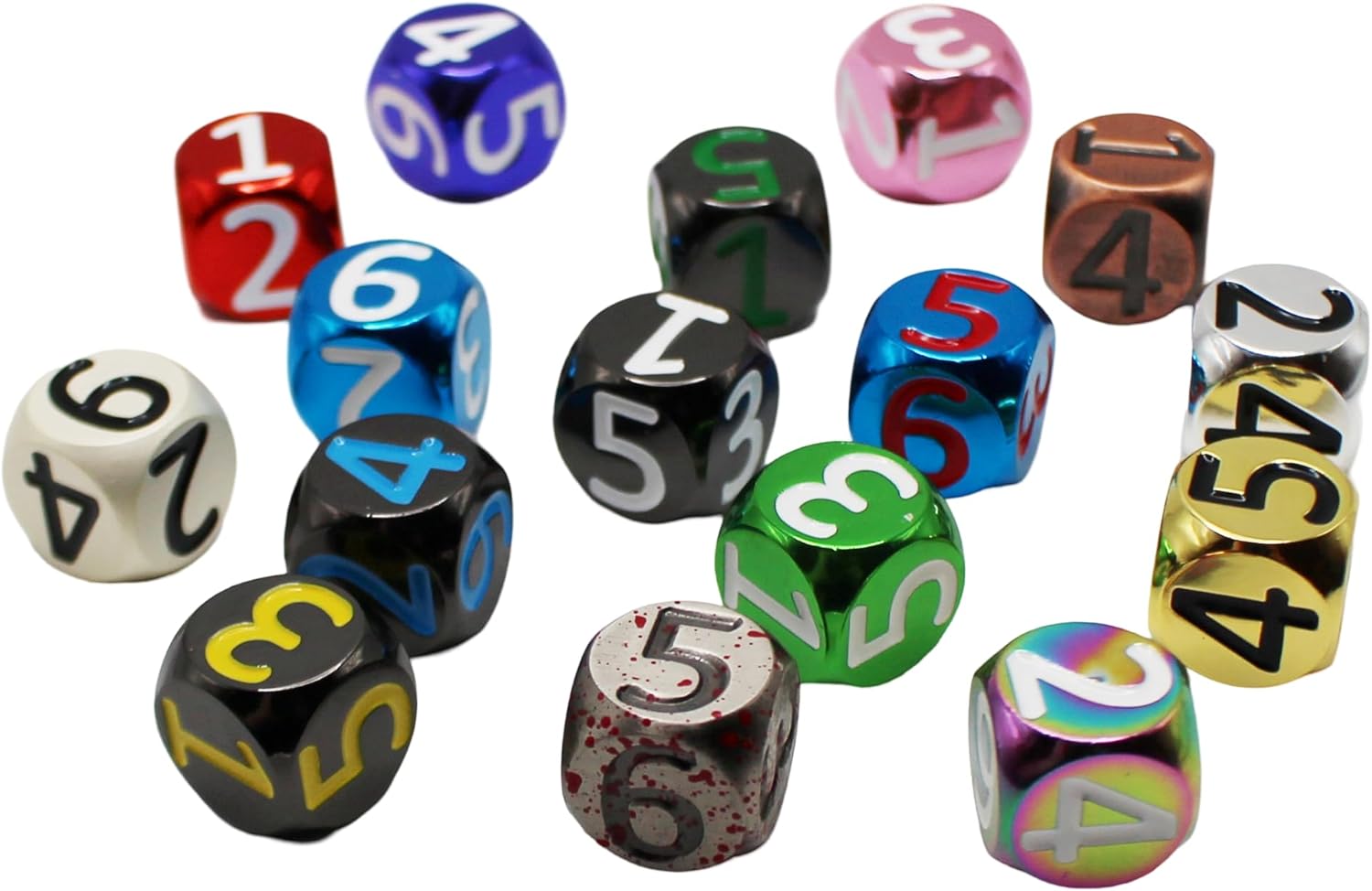 Heavy Rollers D6 Metal Dice Set with Magnetic Case, Blood Splatter Design, 15mm, 6 Pieces, for TCG, Role Playing Game RPG, Table Top Game, DND Dungeons and Dragons Warhammer Die Accessories