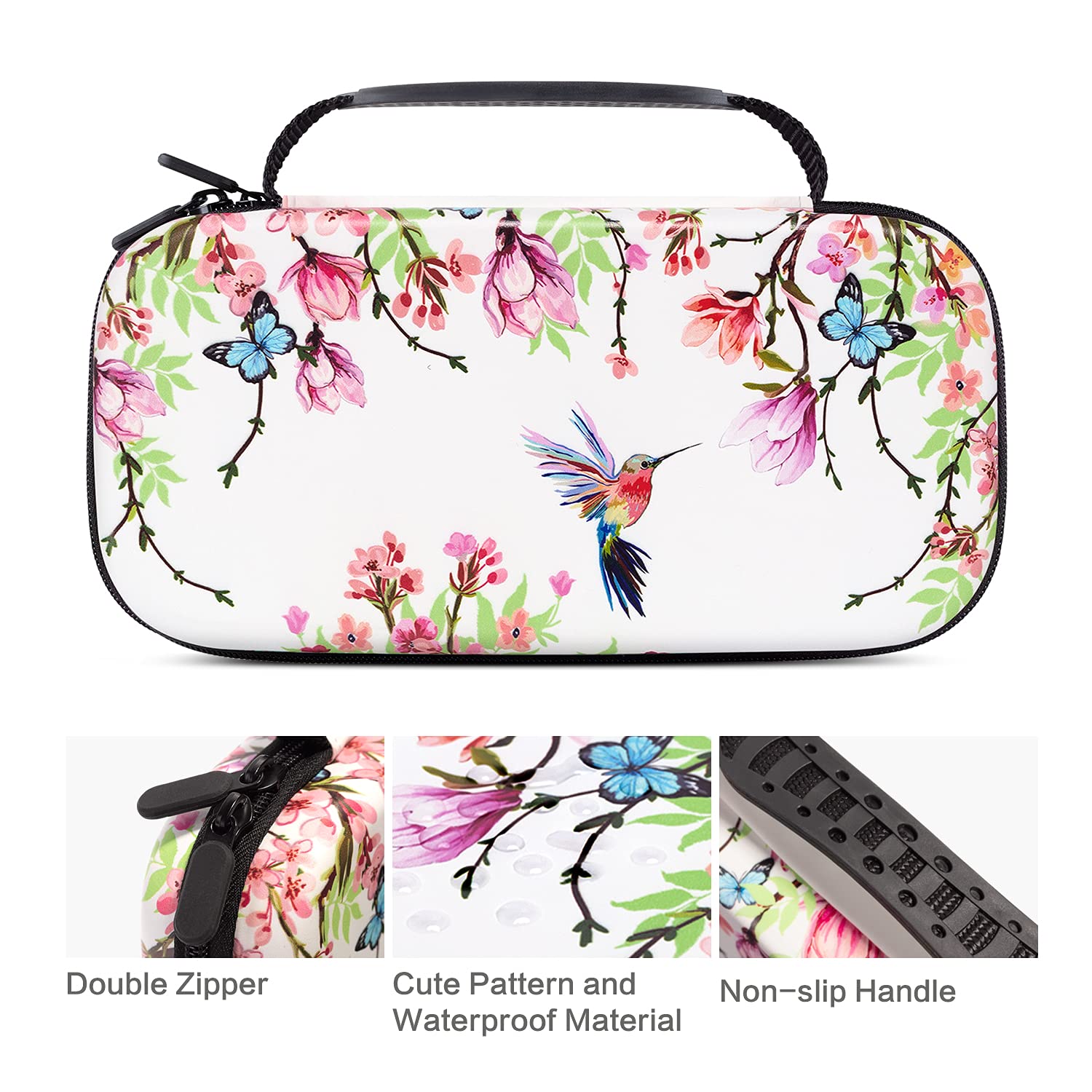 Custodia per Nintendo Switch, Hummingbird, custodia per Nintendo Switch per donne e ragazze, custodia rigida antiurto con 20 slot per carte di gioco per Nintendo Switch Console Joy-Con e accessori