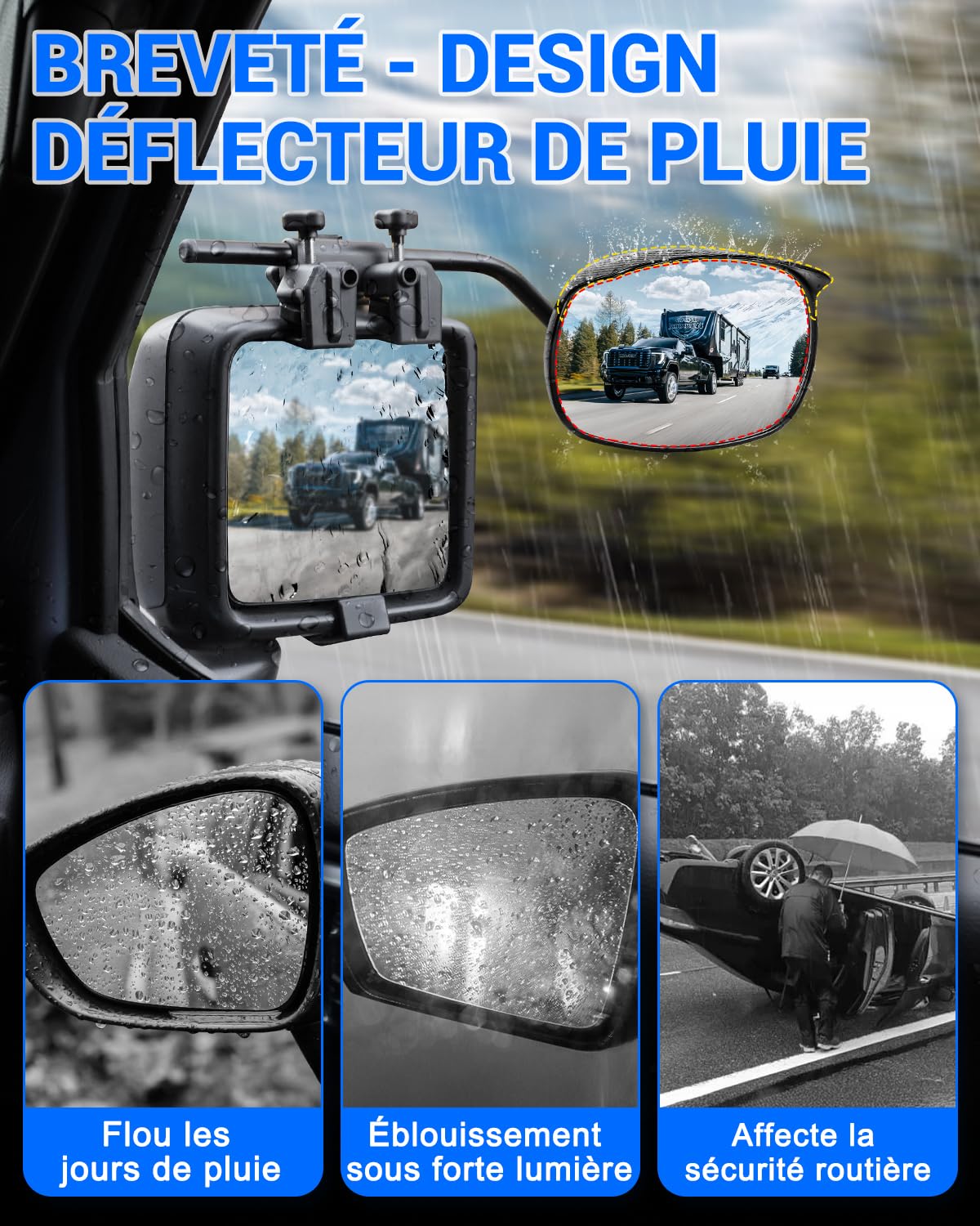 SUPAREE Convexe Rétroviseurs Extérieurs Camping Car Rétroviseur Caravane Voiture Rétroviseur pour Caravane Extension Universel avec Pare Pluie 2Pcs