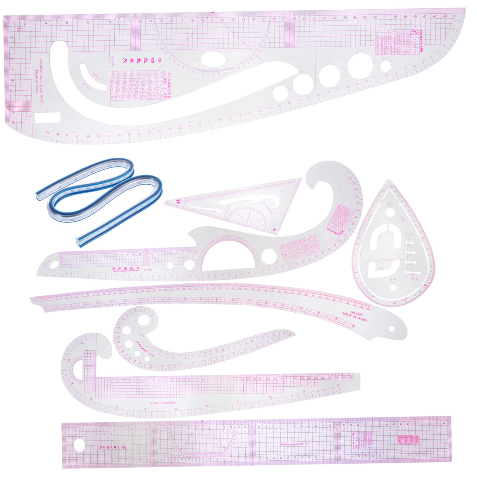 Juego de Reglas de Costura Profesional para Patrones, Corte Manual, Pvc | Incluye 1 Set, Escala Clara y Uso Sencillo, para Dibujo y Diseño de Prendas