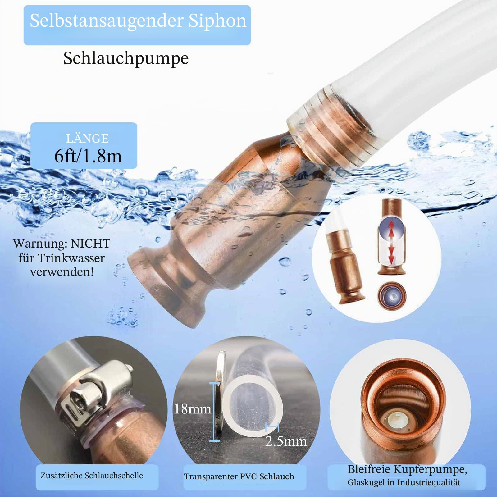 handpumpe selber bauen Schüttelpumpe, Schüttelschlauch 187cm Länge, Wasser, Schlauchpumpe zum Umfüllen von Flüssigkeiten Diesel Benzin Öl Wasser Aquarium Haustier Color:Blue Prism torokoro Nitro Ultimate Kit XL