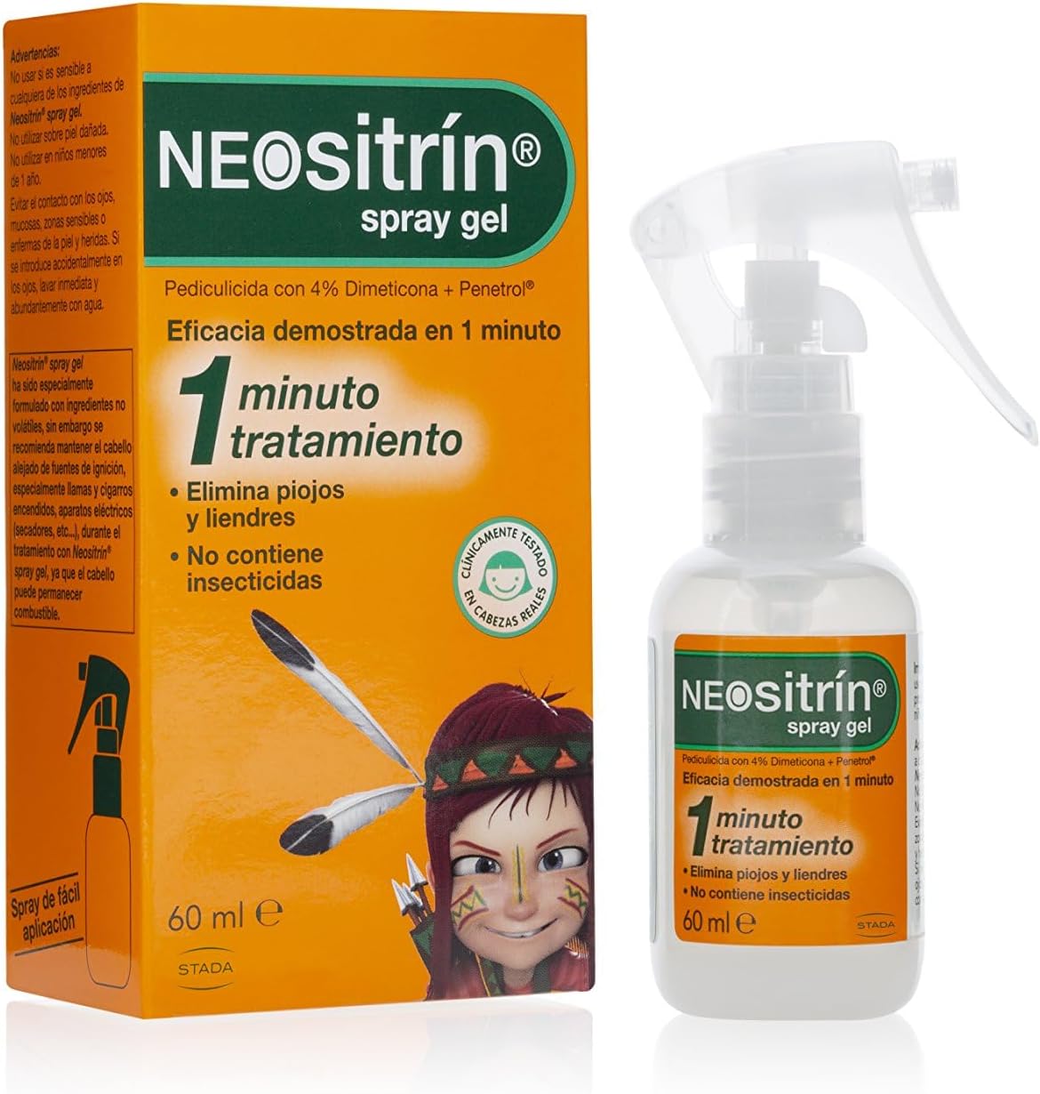 Neositrin, Spray Gel Antipiojos, Elimina Piojos y Liendres en 1 Minuto y en 1 Aplicación, Sin Insecticidas, A partir de 1 Año, 60ml