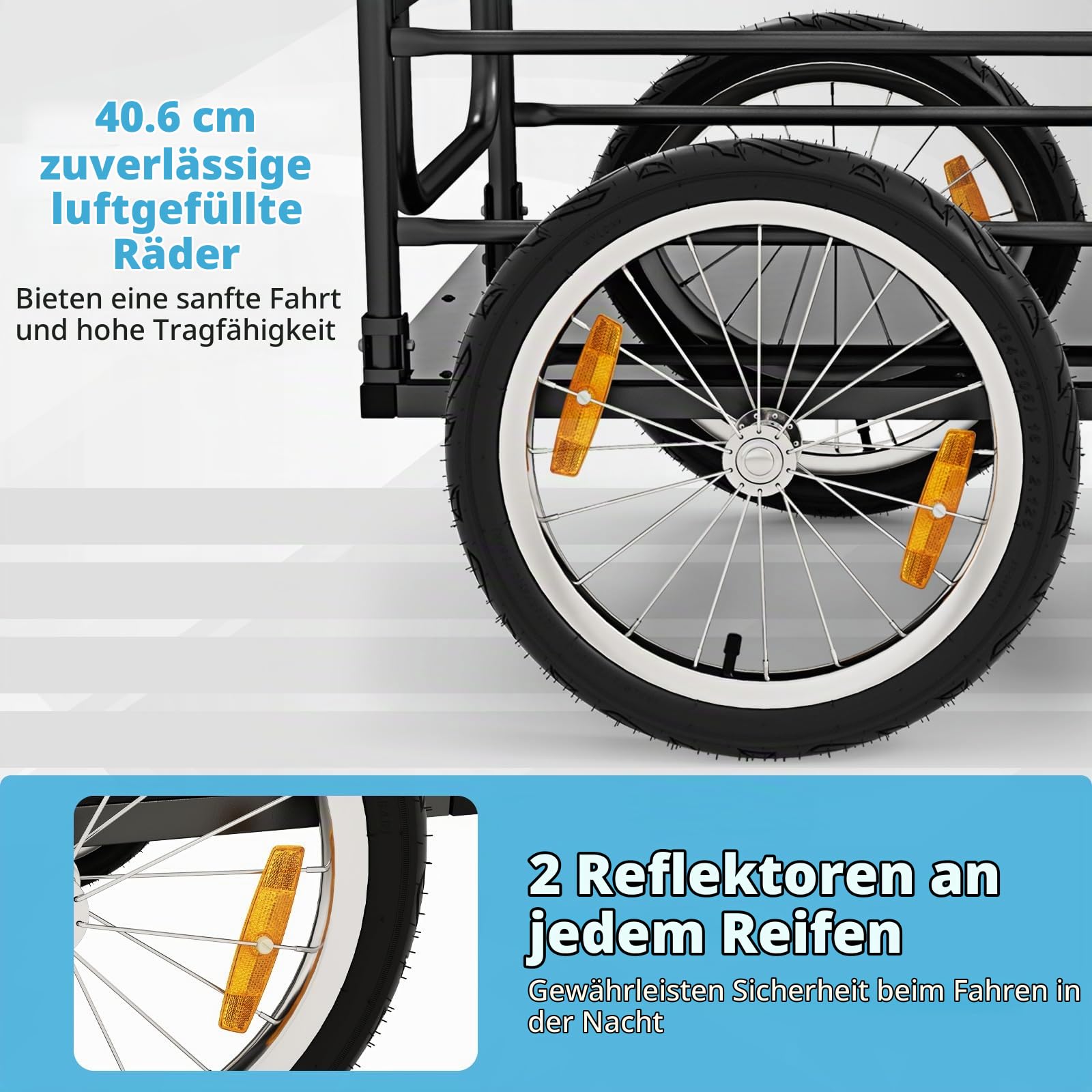 FANTASK Fahrradanhänger bis 60KG, Lastenanhänger Klappbar mit Abdeckung & Kuppler & Reflektoren, Schwarz