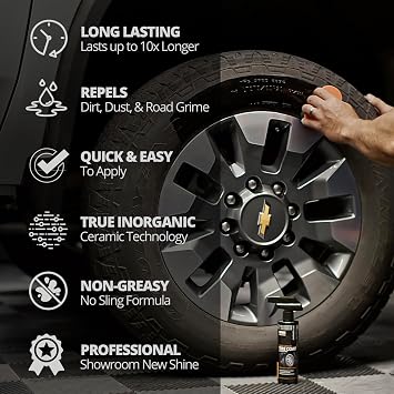 CERAKOTE Rapid Ceramic Tire Coat - Long-Lasting Deep Black Tire Shine | Lasts up to 10X longer than traditional tire dressings with a natural satin and a no-sling ceramic finish. Car, truck, SUV