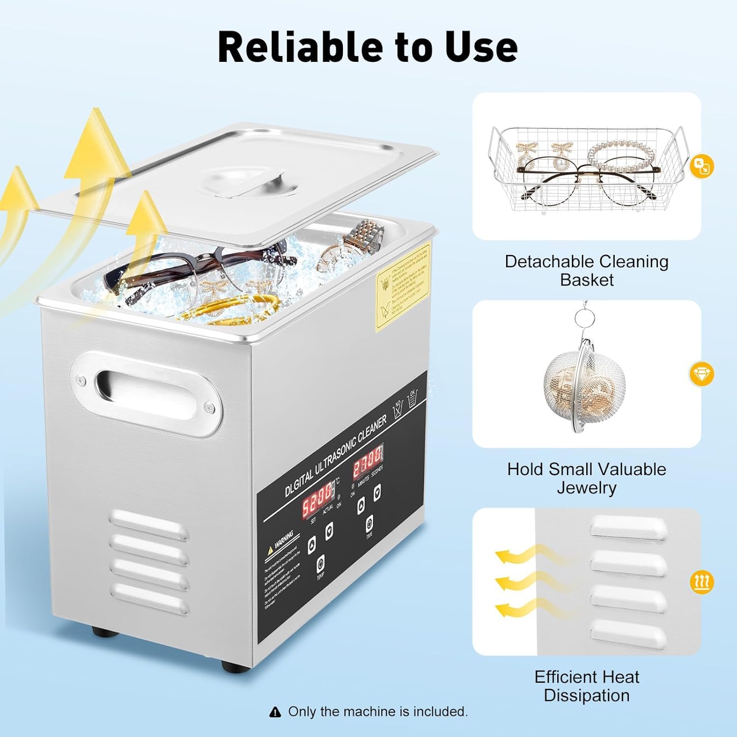 Limpiador Ultrasónico Digital con Calentador y Temporizador, Máquina de Limpieza Ultrasónica de Acero Inoxidable para Joyería, Gafas, Relojes y Herramientas - Opción 2L (0,53 GAL) o 6,5L (1,7 GAL),3L