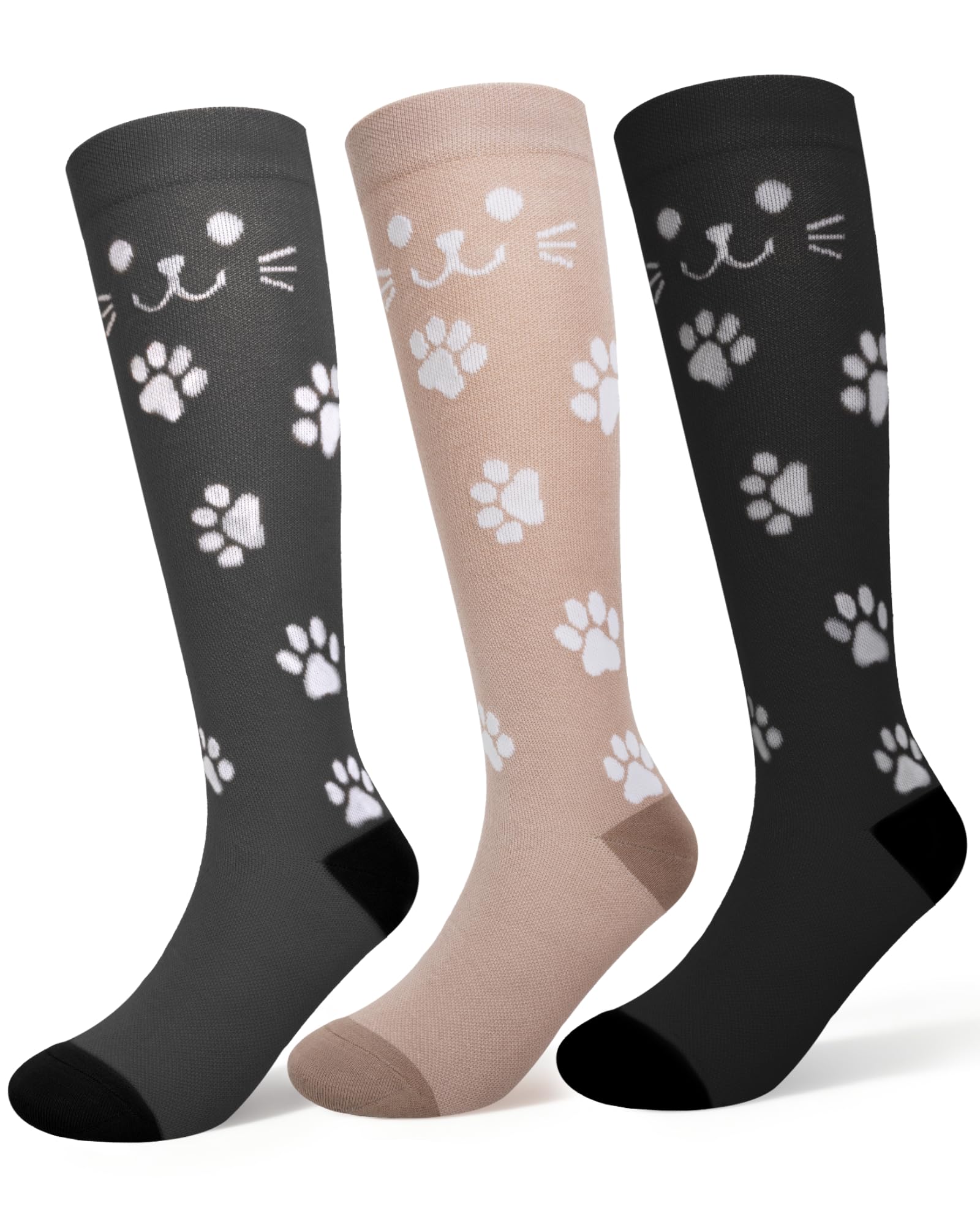 Compression Socks for Women 15-20 mmHg with Bamboo Viscose 3-Pair Knee High Graduated for Travel Work