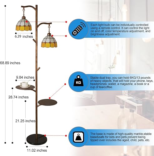 Miniatura 3 de beaysyty Tiffany Style Lámpara de pie retro con bandeja, lámparas de pie regulables, lámpara de pie de temperatura de color personalizada para sala