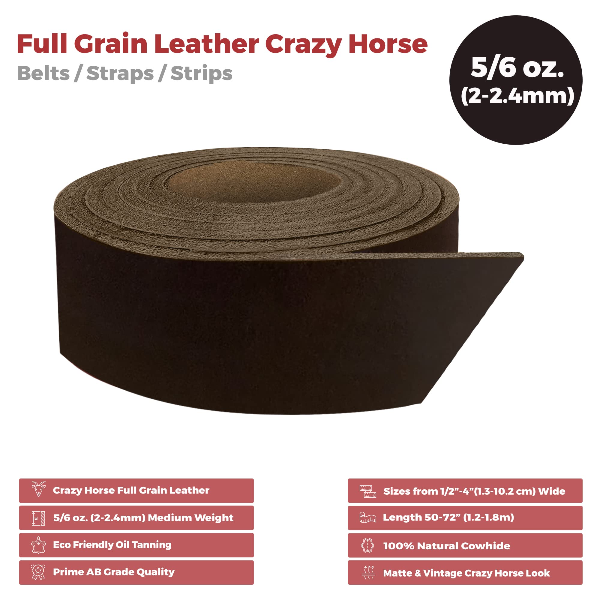 ELW 5-6 oz (2-2.4mm) Dark Brown Straps, Belts, Strips 0.75
