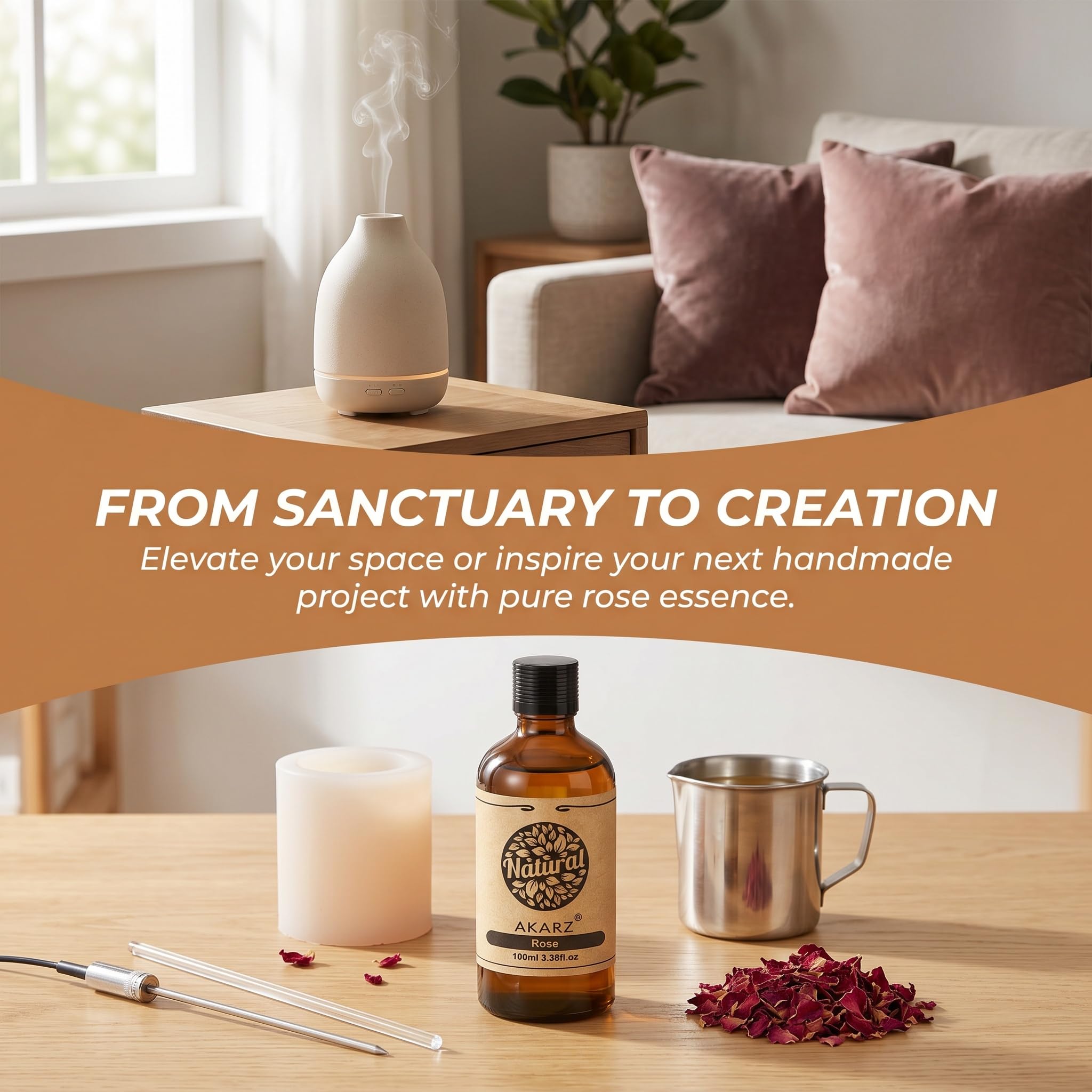 AKARZ 100ml Olejek esencjny z Róży - Naturalny olejek aromatyczny do dyfuzorów, lamp aromatycznych i aromatów pomieszczeń