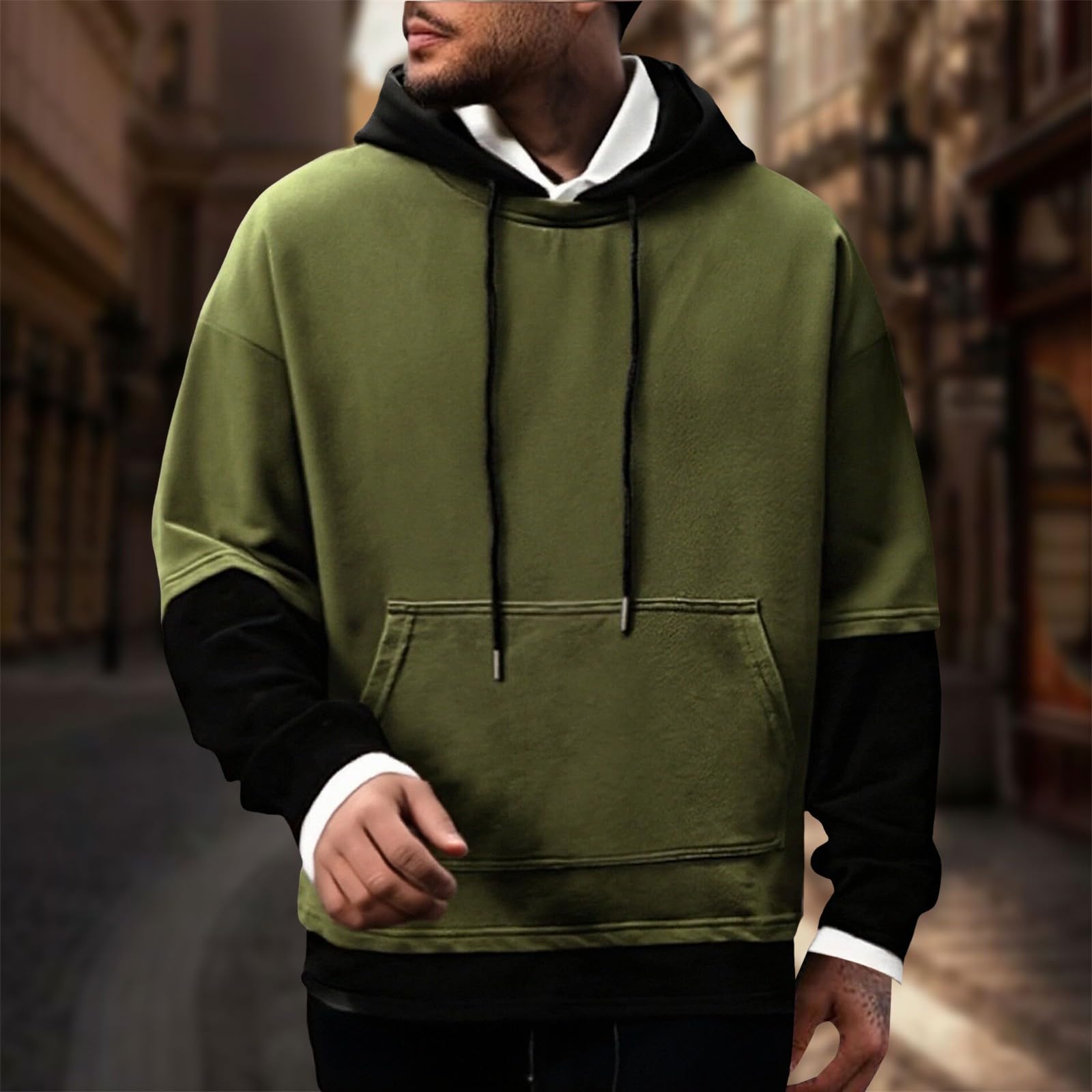 Sudaderas con Capucha Corta Sudadera Oversize Estilo Patchwork para Hombre, Nueva Otoño Juveniles (Blackish Green, XL) Ropa De Verano Chaquetas Hombre Camiseta Ciclismo Boxeo Muscle Fit