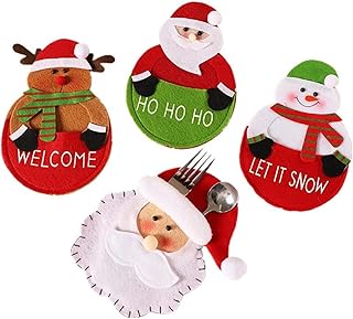 Świąteczny stojak na sztućce 4 paczki świątecznej torby na sztućce obiadowy stojak na sztućce kieszonkowy Santa Snowman renifer nóż i torba na widelec