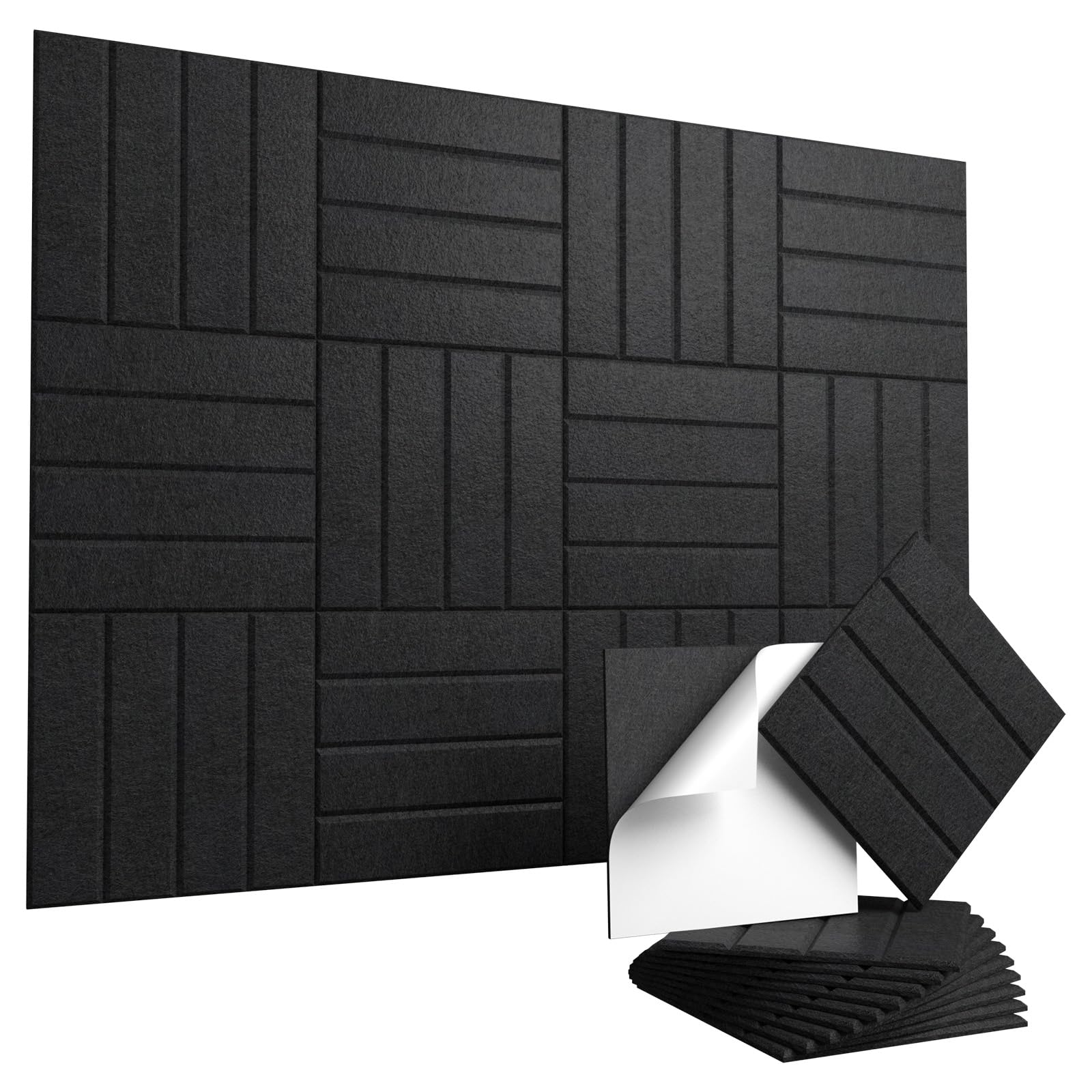 Vieshful 20 Pannelli Acustici Autoadesivi – 30x30x1 cm Pannelli Fonoassorbenti da Parete ad Alta Densità, Pannelli in Feltro per Riduzione Eco e Rumore, Decorazione per Casa e Ufficio, Nero
