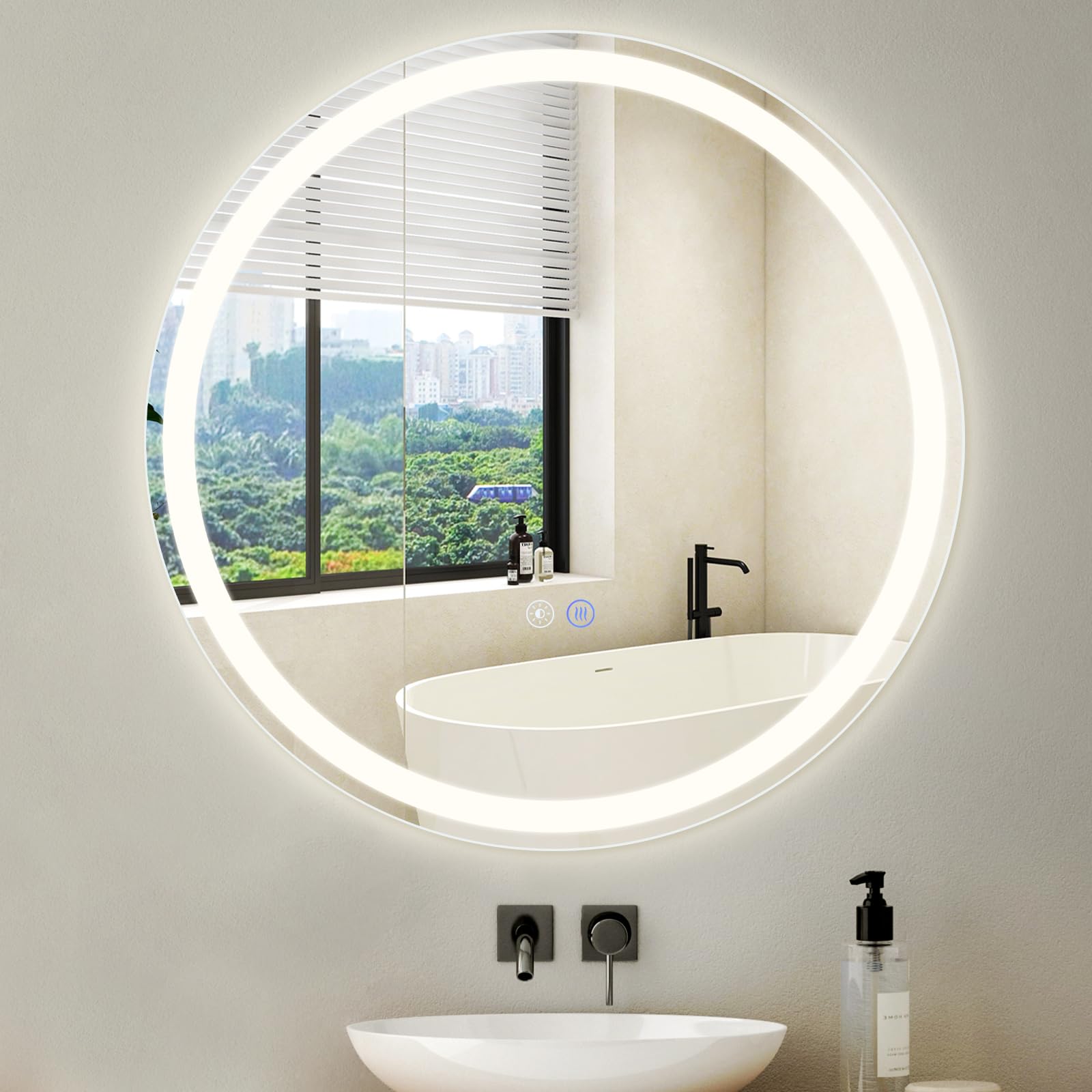 Mursche Spiegel Bad Badezimmerspiegel mit Beleuchtung - LED Badspiegel Rund 70cm Wandspiegel Badezimmer Dimmbar 3000K-6500K mit Touch-Schalter und Entfogger-Funktion Lichtspiegel IP44