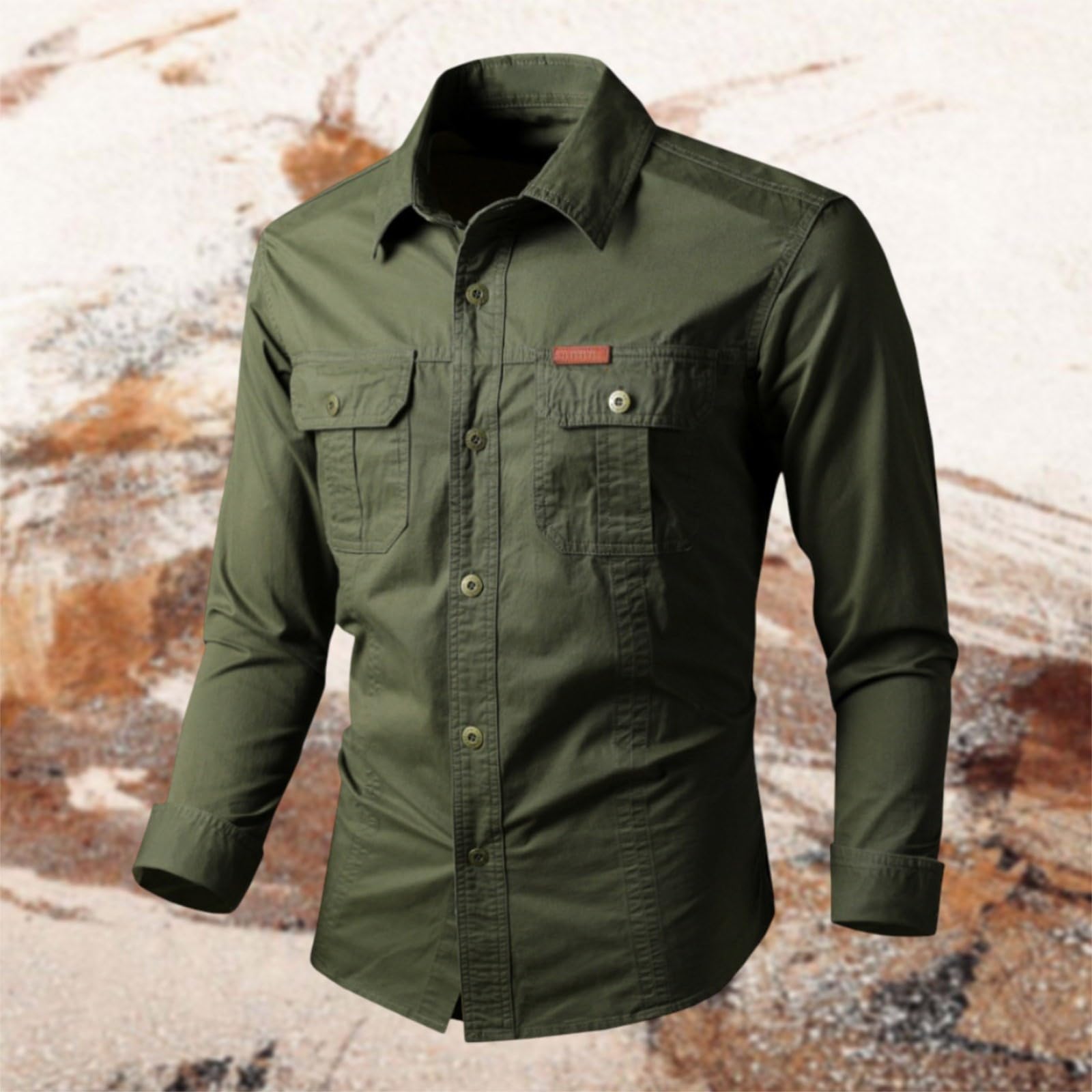 Generico Camicia Uomo Cotone-Camicia da Uomo a Tinta Unita Autunnale a Maniche Lunghe con Bottoni, Stile Casual da Esterno