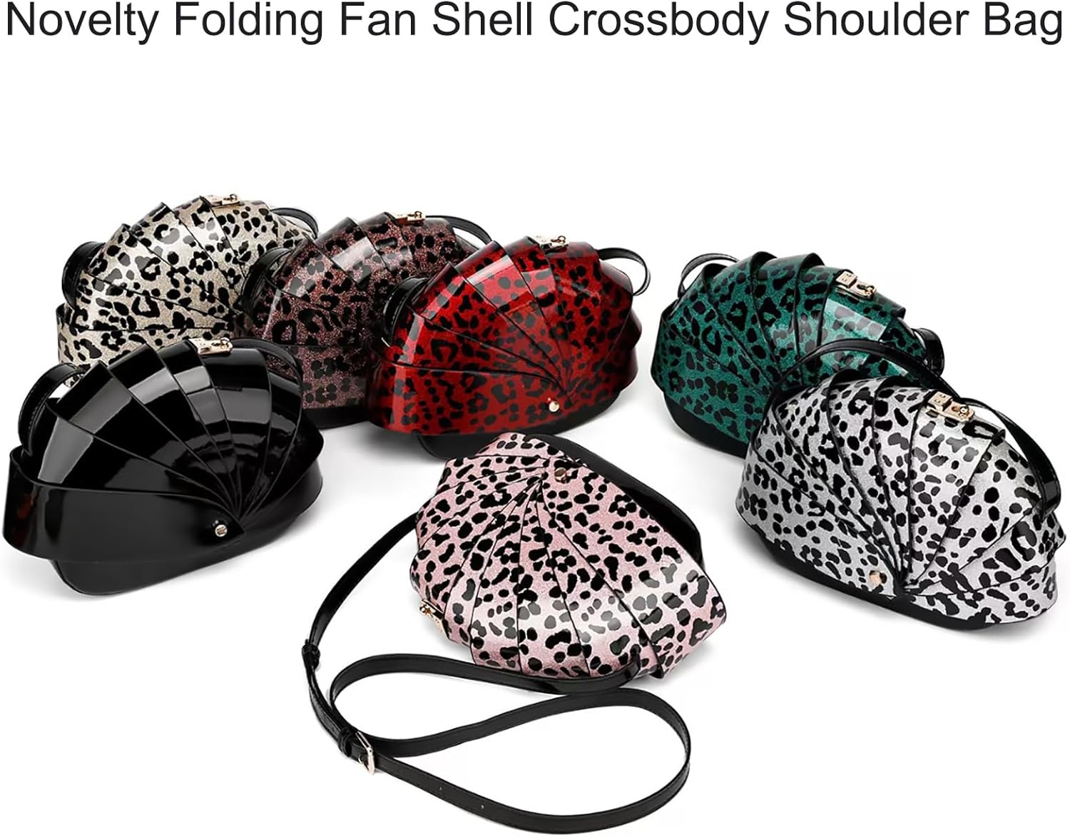 Women PU Leather Unique Novelty Folding Fan Shell Messenger Purse Crossbody Shoulder Bag - Image 7
