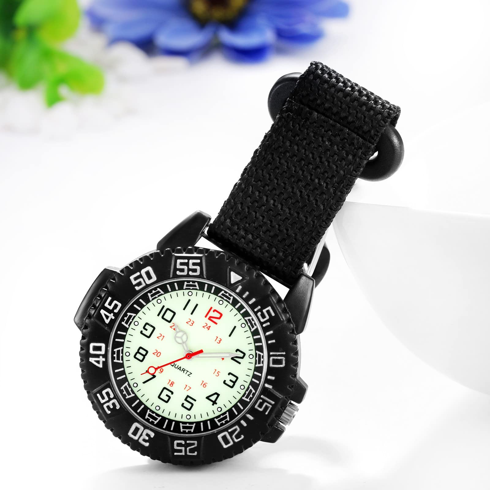 JewelryWe Zegarek na karabińczyk 24h, analogowy, kwarcowy, zegarek kieszonkowy, klips na karabińczyk, FOB, zegarek 30, wodoszczelny, świecący, cyferblat, zegarek sportowy, karabińczyk, zegarek z kompasem, uniseks, prezent