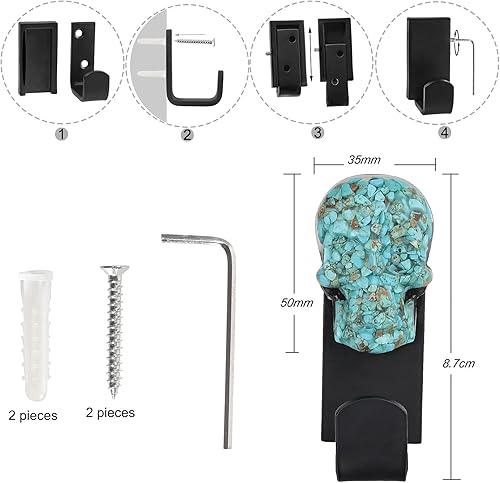 Miniatura 2 de Rockcloud Paquete de 2 estatuas decorativas de piedra curativa de Reiki de calavera de cristal, gancho para colgar en la pared, para colgar abrigos,