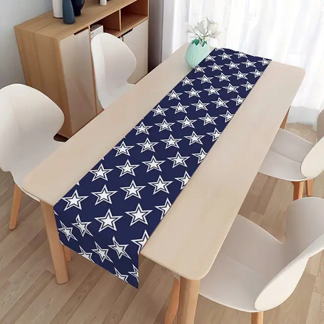 Decorative Table Runner, Stars Linen Table Runner for Buffet Parties and Weddings, Dark Blue/White, 33 x 180 cm