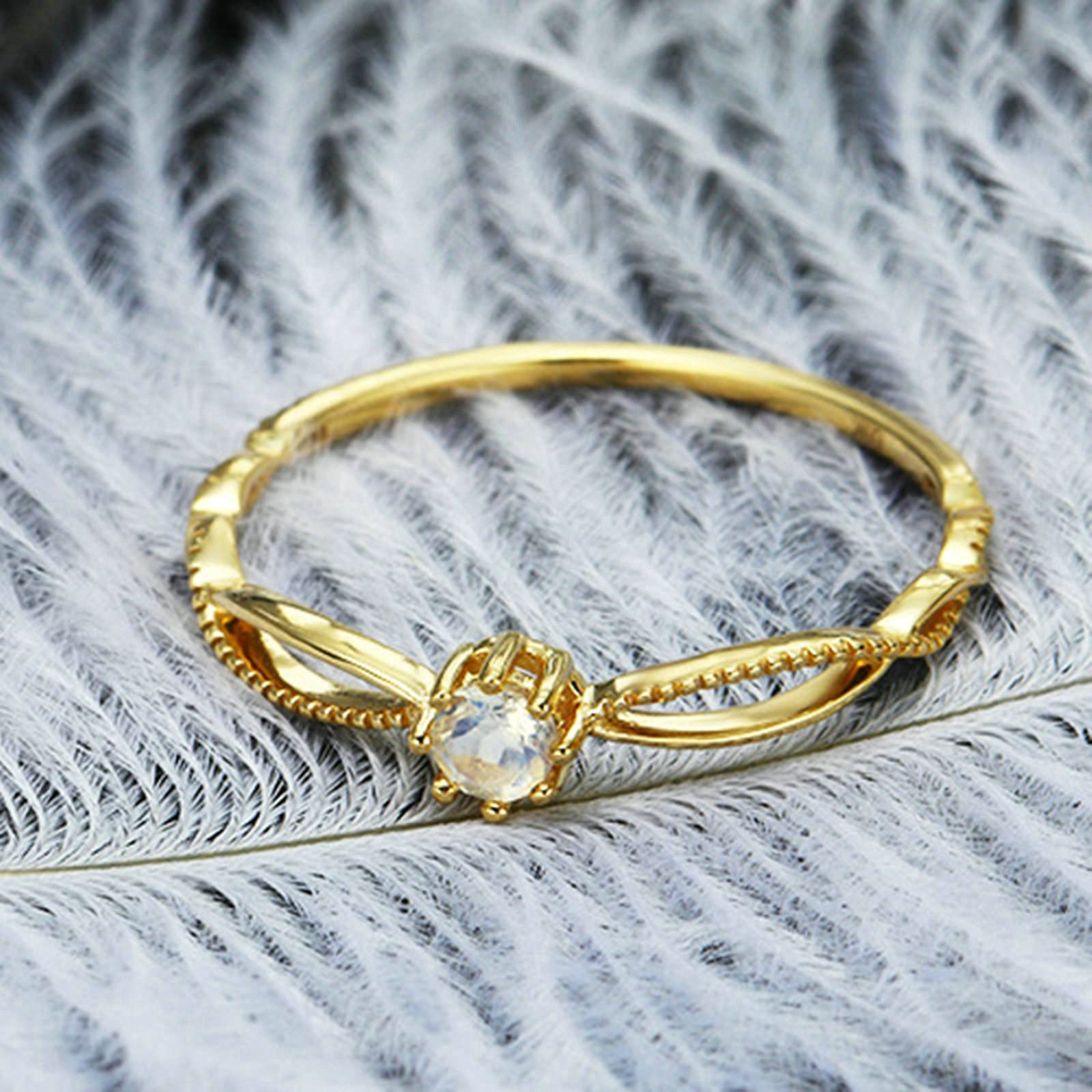 Pierścień rocznica kobiety pierścionek zaręczynowy żółty złoty 18K projekt kabel skręcony samotny kamień księżyc pierścień wiara kobieta