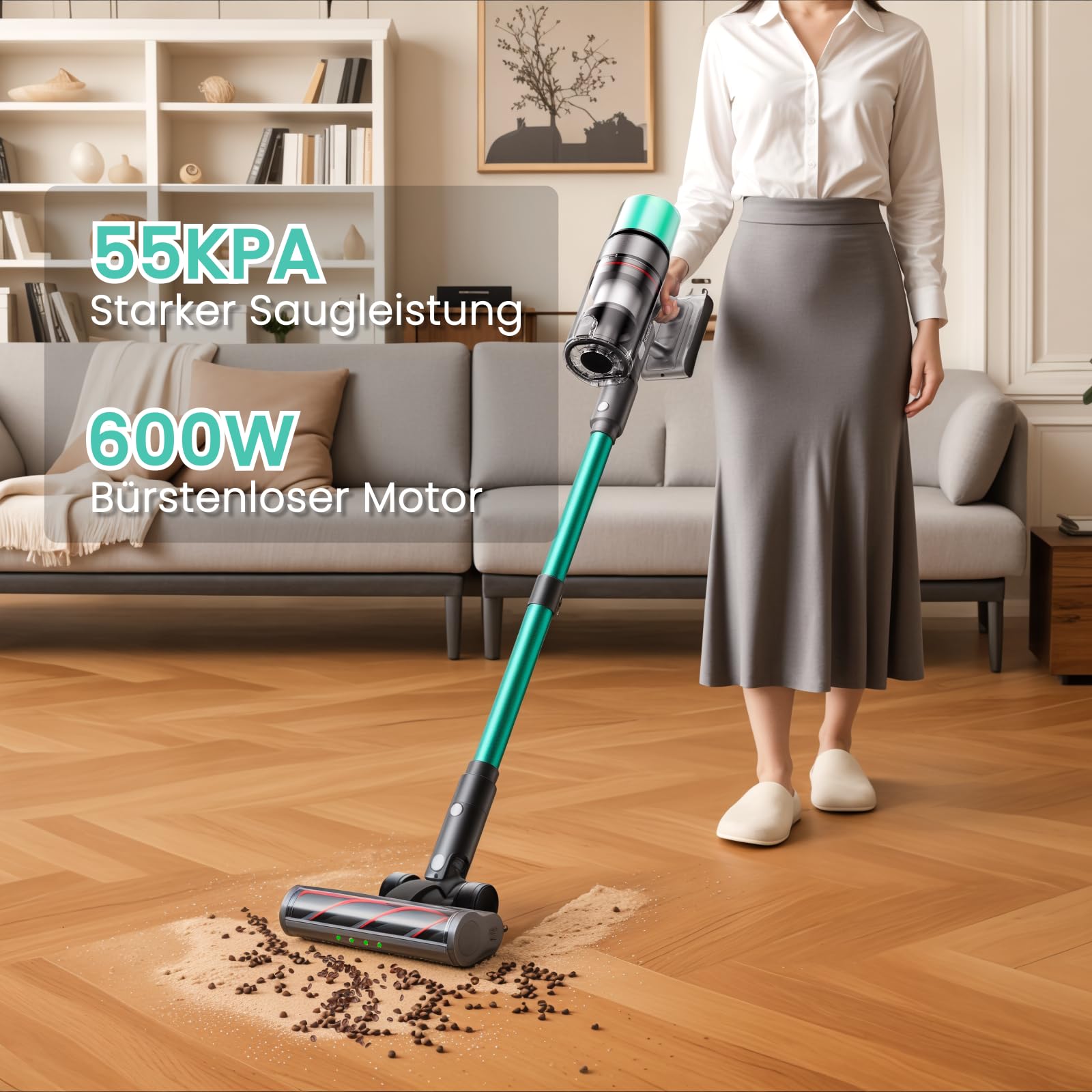 V5 Akku-Staubsauger Selbststehend, 55 kPa, 600 W, 80 Min | Kabelloser Staubsauger Mit AUTO-Modus, HEPA-Filter Und Anti-Tangle-System Für Teppiche, Hartböden Und Tierhaare