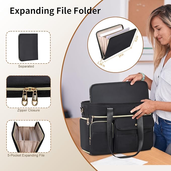 Bolso Tote para Mujer ESTARER para Laptop 15.6 pulgadas Negro miniatura 4