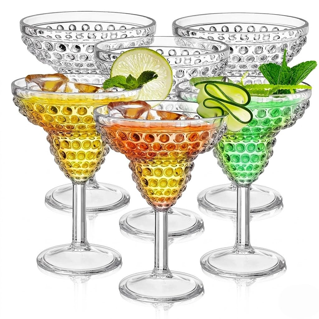 ZOOFOX Lot de 6 verres à margarita en plastique à pied de 325 ml, verres à margarita réutilisables et incassables, verres de bar uniques pour martini, daiquiri glacé, fêtes d'été tropicales