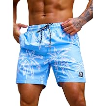 Verdusa Mens 7 Inch Swim Trunks with Pockets Quick Dry Swimsuit Mesh Liner Tropical Board Short