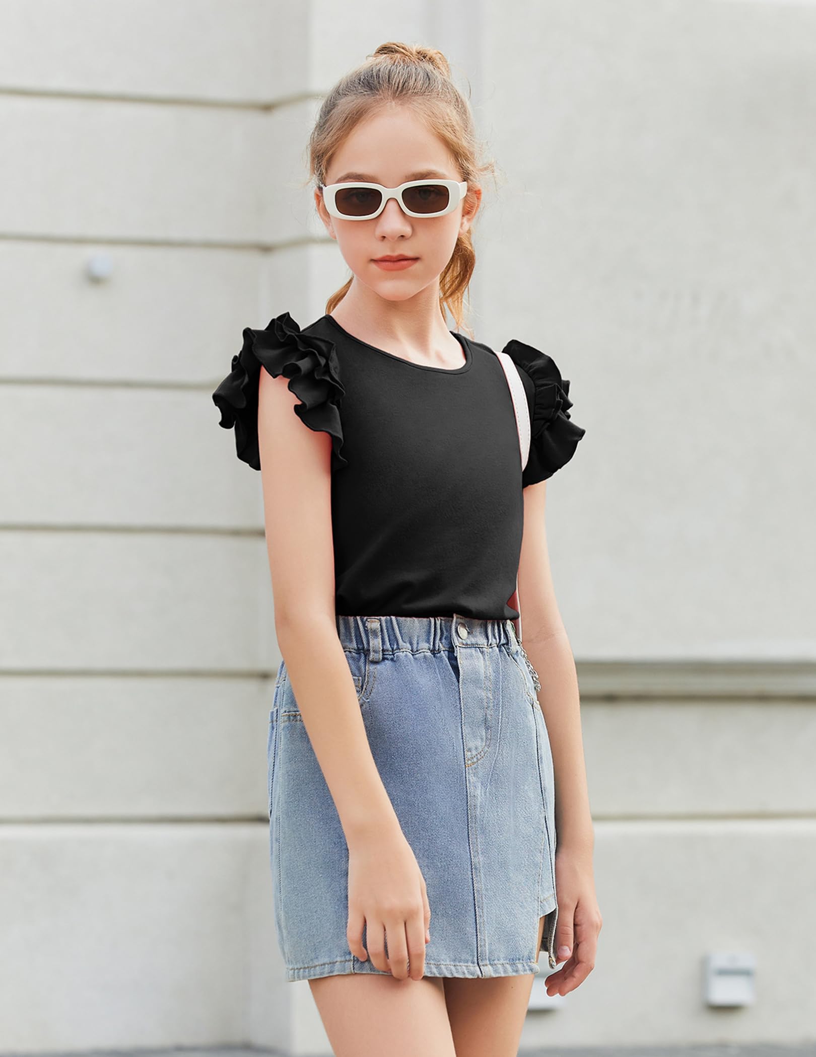 Arshiner Set di Abbigliamento per Ragazze T-shirt Estiva Pantaloncini Completo Bambini Cotone Maniche Volant Set di Abbigliamento per il Tempo Libero Moda Due Pezzi Ragazze con Tasca 6-14 Anni