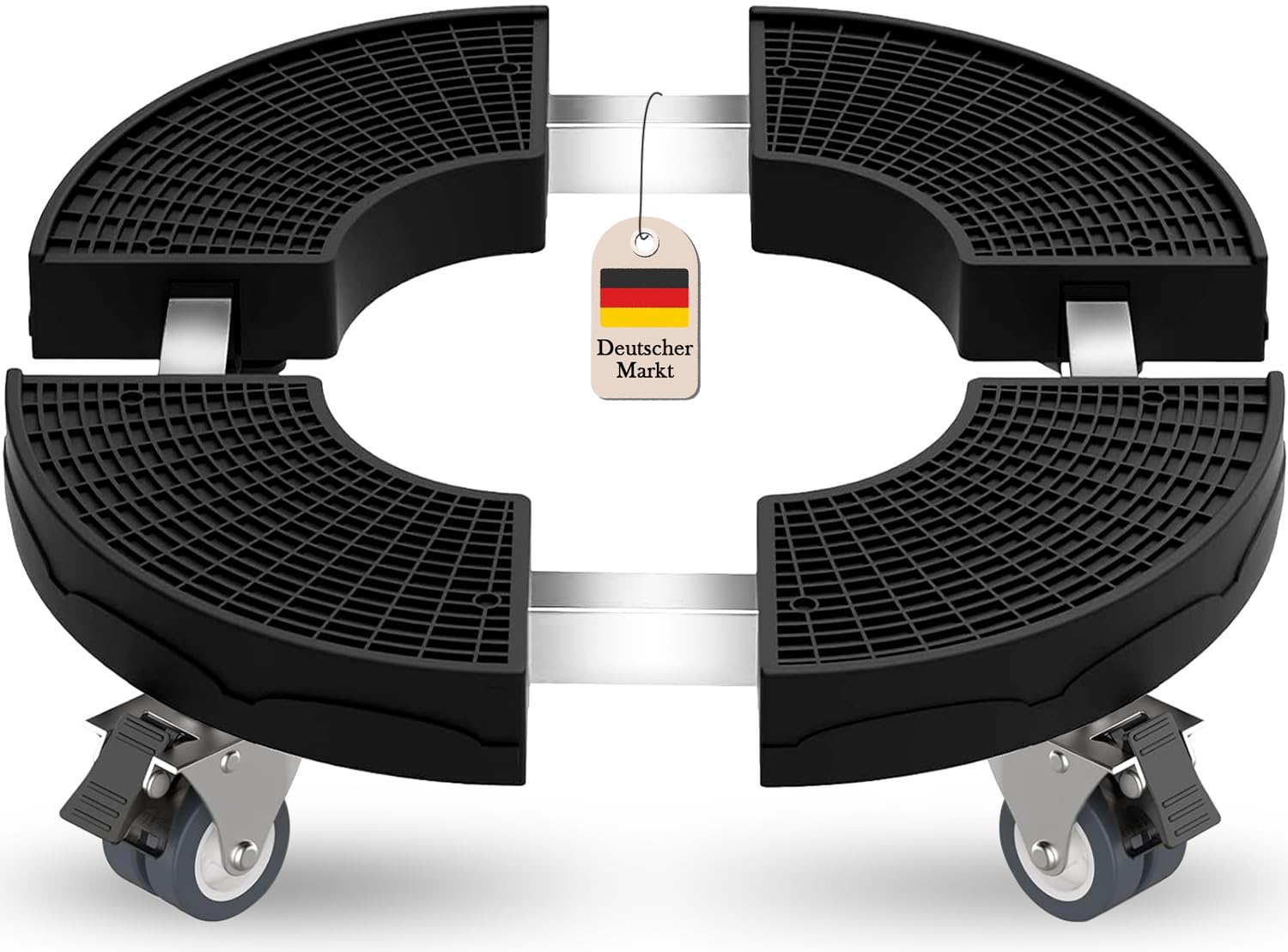 Pflanzenroller Outdoor Wetterfest Ø 38-50cm, Rollbrett Pflanzen bis 200 KG, Blumenroller Rund mit 360° Drehbare Rädern, Transportroller Schwarz für Große Topfpflanzen/Sonnenschirme