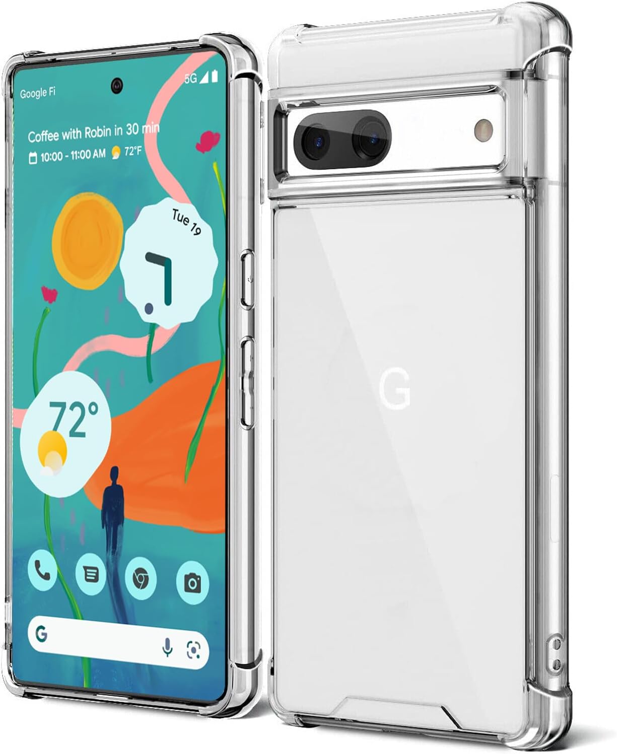 Case for Google Pixel 7a Shockproof Bumper Protective Cover Hybrid Design Hard PC Back + Flexible TPU Raised Bezel Slim Fit with Airbags Corners Crystal Clear