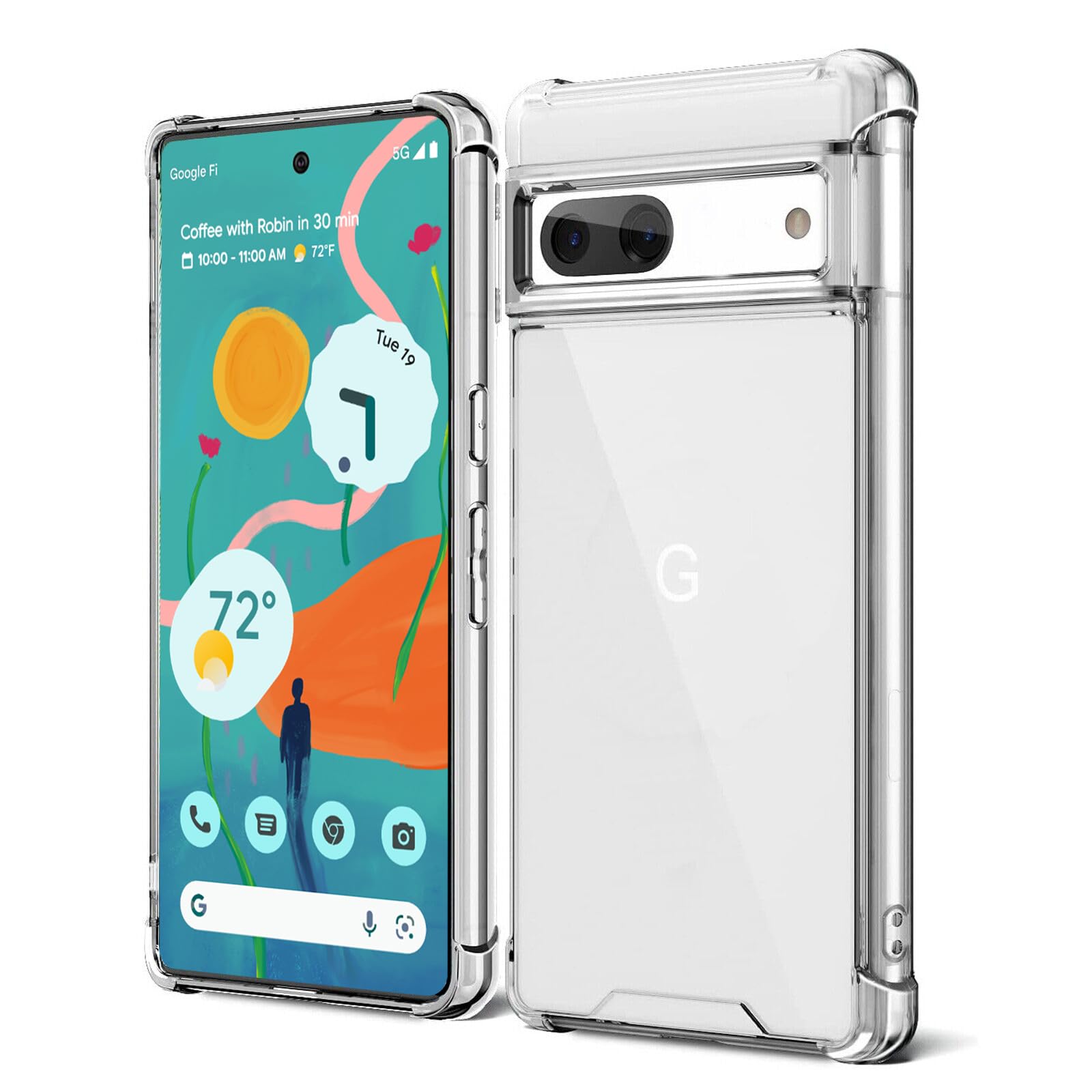 Case for Google Pixel 7a Shockproof Bumper Protective Cover Hybrid Design Hard PC Back + Flexible TPU Raised Bezel Slim Fit with Airbags Corners Crystal Clear