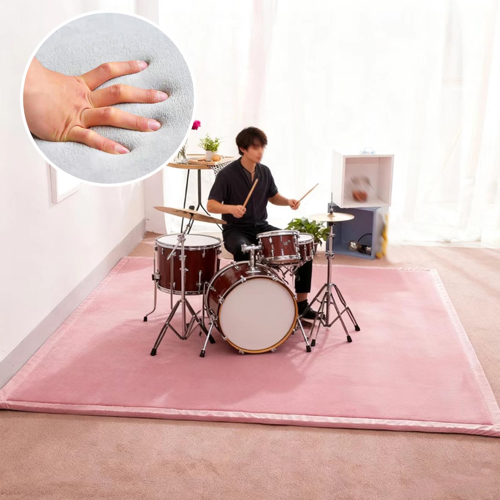 Tappetino Insonorizzato Batteria, Tappeto Batteria Elettronica, Antiscivolo Tappeto per Batteria, Carpet Drum Mat, Tappeto per Batteria e Strumenti a Percussione 100x160cm/39.37x62.99inch